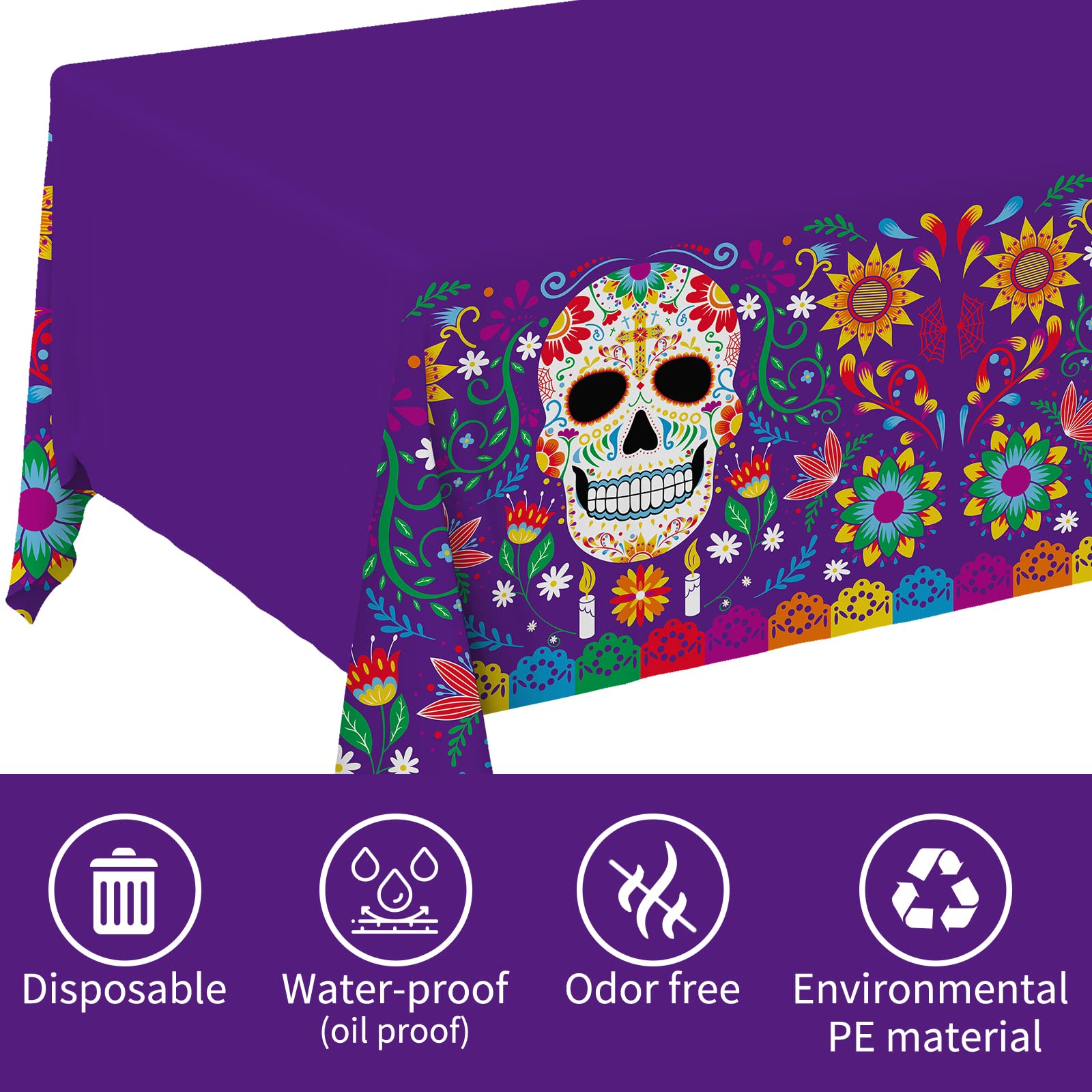 Gatherfun Day of the Dead Party Disposable Tablecloth Plastic Sugar Skull Table Cover for Dia De Los Muertos Party Decoration 54 X 108 inch 3 Pack for Day of the Dead Party