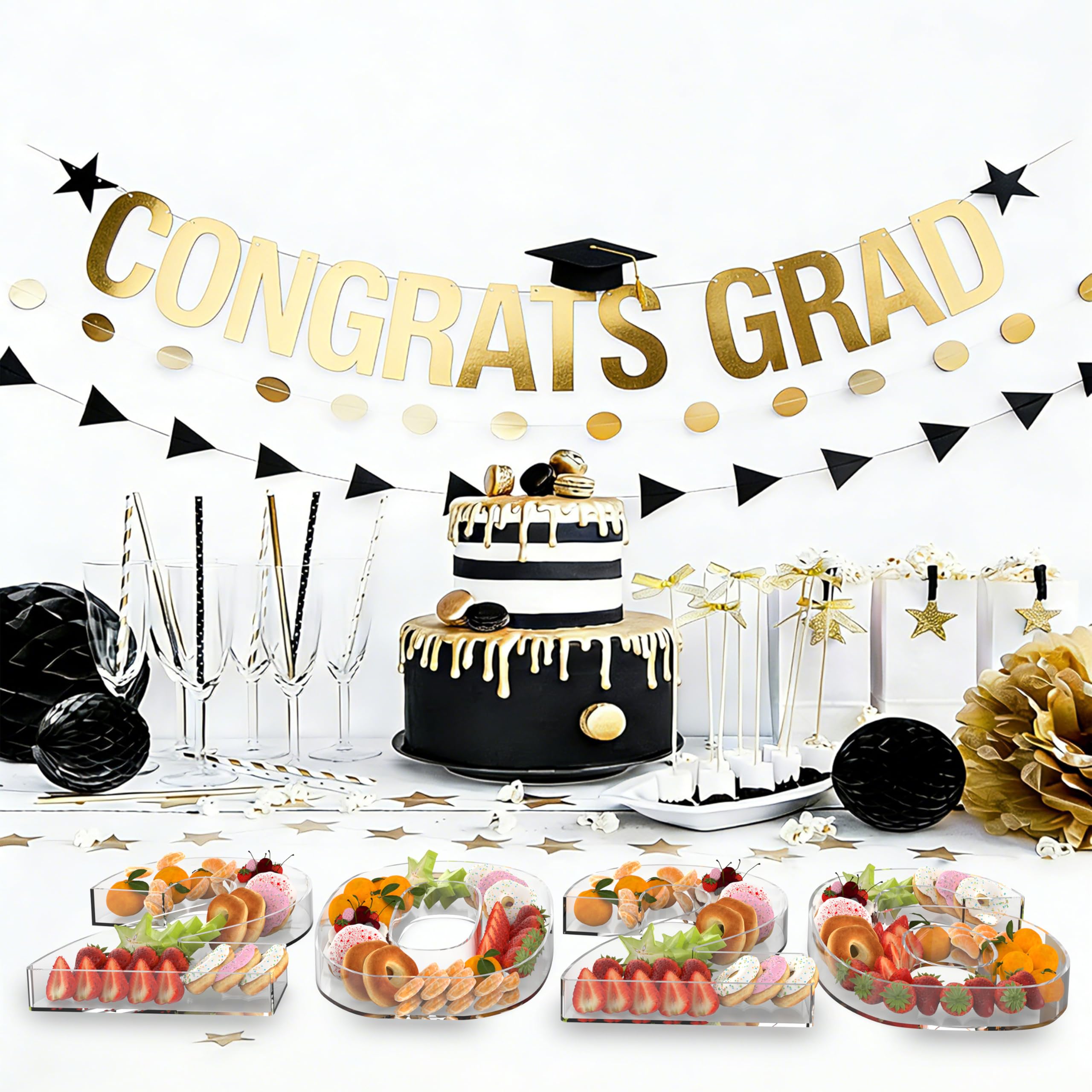 2026 Graduation Decorations, Graduation Centerpieces for Tables, 11" Acrylic Charcuterie Number Fillable Board for Chocolate Candy Snack, Food Serving Tray for Grad Party Supplies