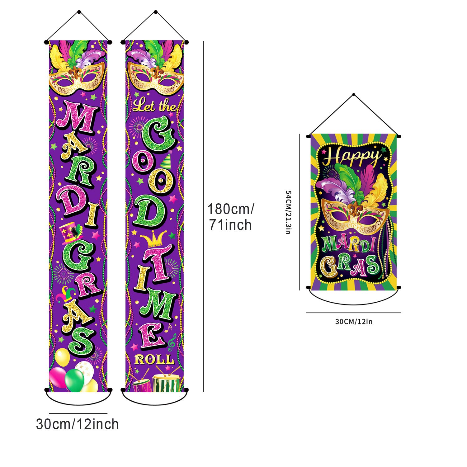 3 Pack Mardi Gras Decorations Banner New Orleans Party Mardi Gras Porch Door Decor Hanging Welcome for Home Yard Lawn Outdoor Indoor (Purple)