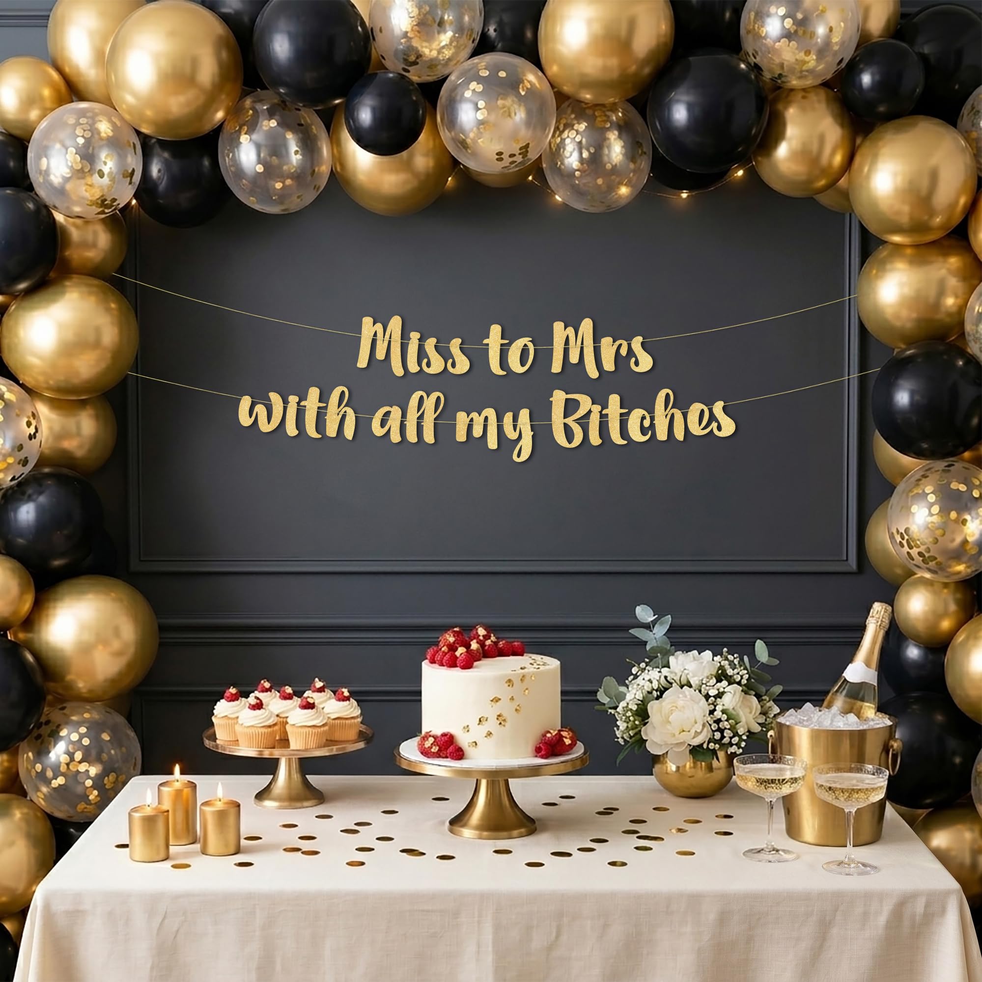 Pre-Strung Miss to Mrs Classy & Sassy Bachelorette Gold Glitter Banner - Funny Bachelorette Party Decorations for Her - Party Supplies, Favors and Gifts