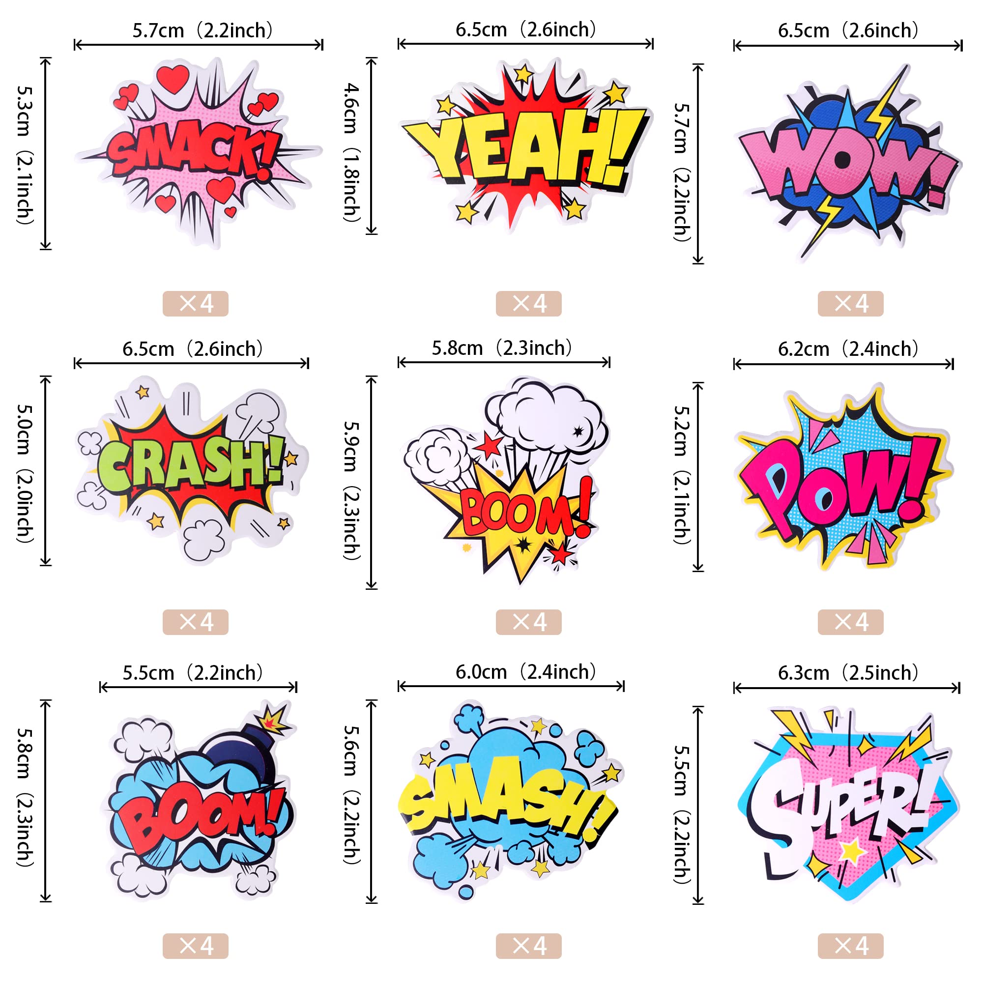 36 PCS Super Hero Boom Cupcake Toppers Smash Crash Pow Cupcake Picks for Celebrating Hero Theme Baby Shower Kids Birthday Party Cake Decorations Supplies