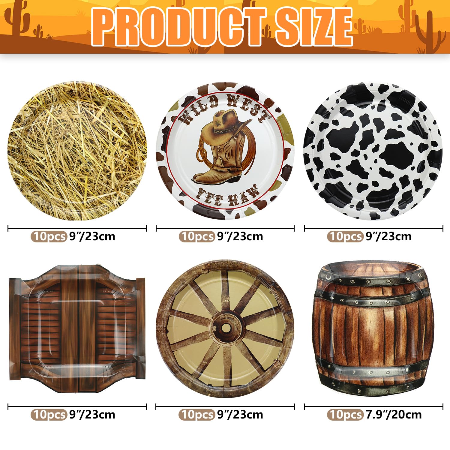 APUXXJUPA 60 Pcs Western Cowboy Party Plates, 9'' Wild West Theme Print Plates for Cowboy Baby Shower Decorations Western Party Decorations