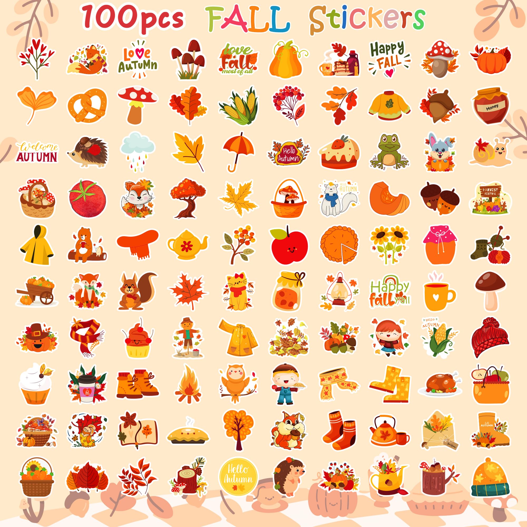 OHOME Fall Stickers | 100 PCS Thanksgiving Stickers for Kids - Vinyl Thanksgiving Games Toys Gifts Activities Essentials Party Favors Supplies - Friendsgiving Crafts Bulk for Classroom Home