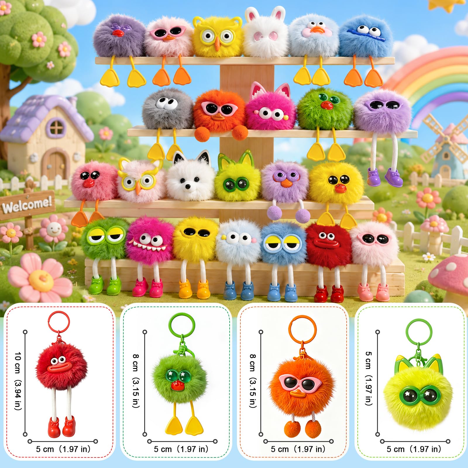 Uxnxuxnx 24 Pcs Plush Fuzzy Keychains Bulk for Kids Birthday Party Favors