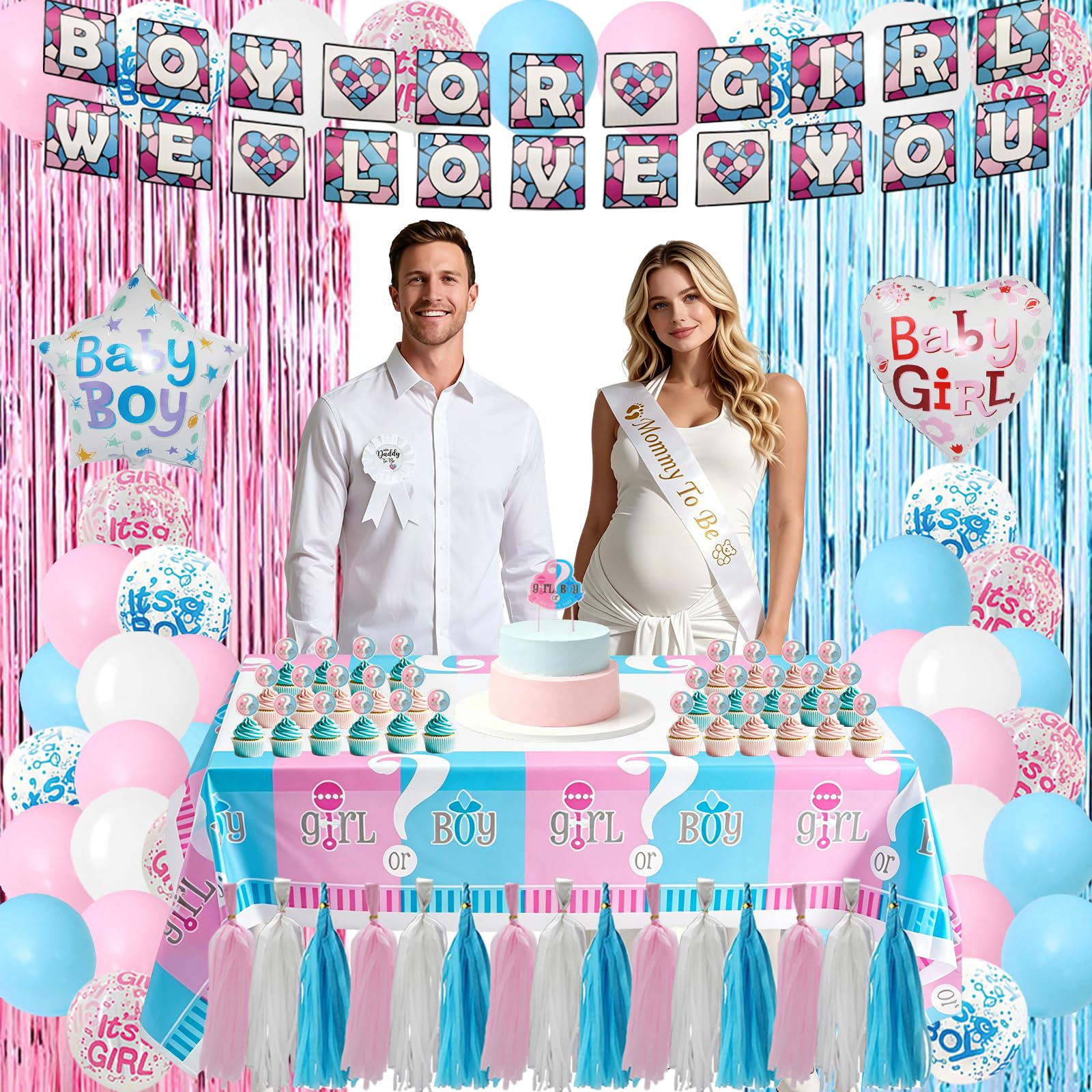 200 Pcs Gender Reveal Decorations Kit, Boy or Girl Gender Reveal Supplies