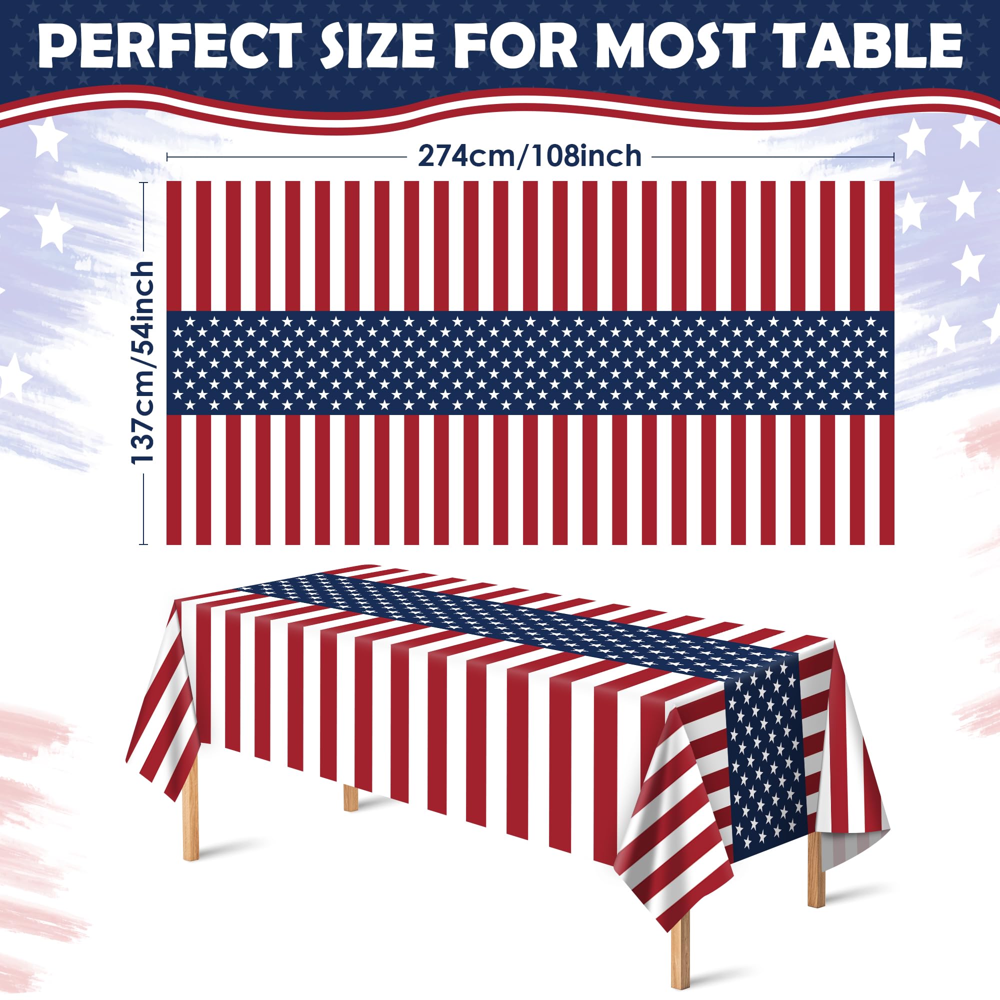 OHOME 4th of July Decorations - Patriotic American Flag Plastic Tablecloth | Fourth of July Accessories Memorial Day Decor for Home Outdoor Outside Party Favors,54"x108",2 Pack