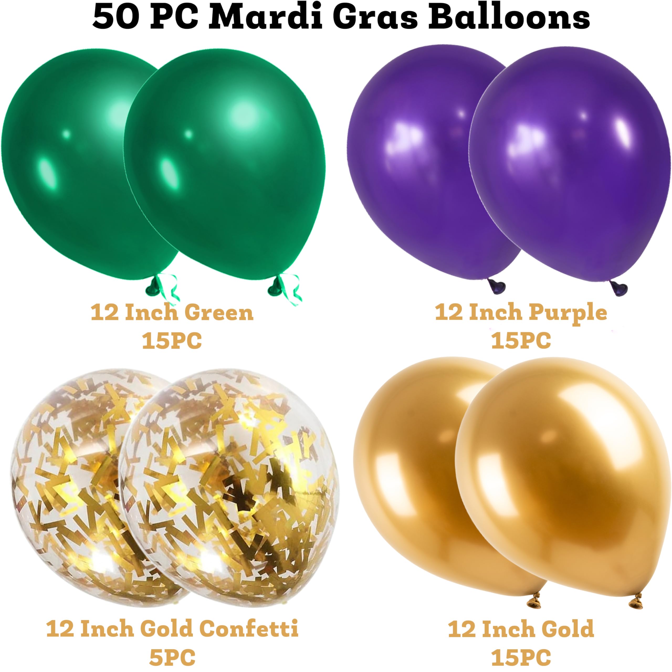 GiftExpress 50PC Purple Gold Green Mardi Gras Balloon, 12 Inch Balloons and Gold Confetti Balloons for Carnival, Mardi Gras Party, Mermaid Party