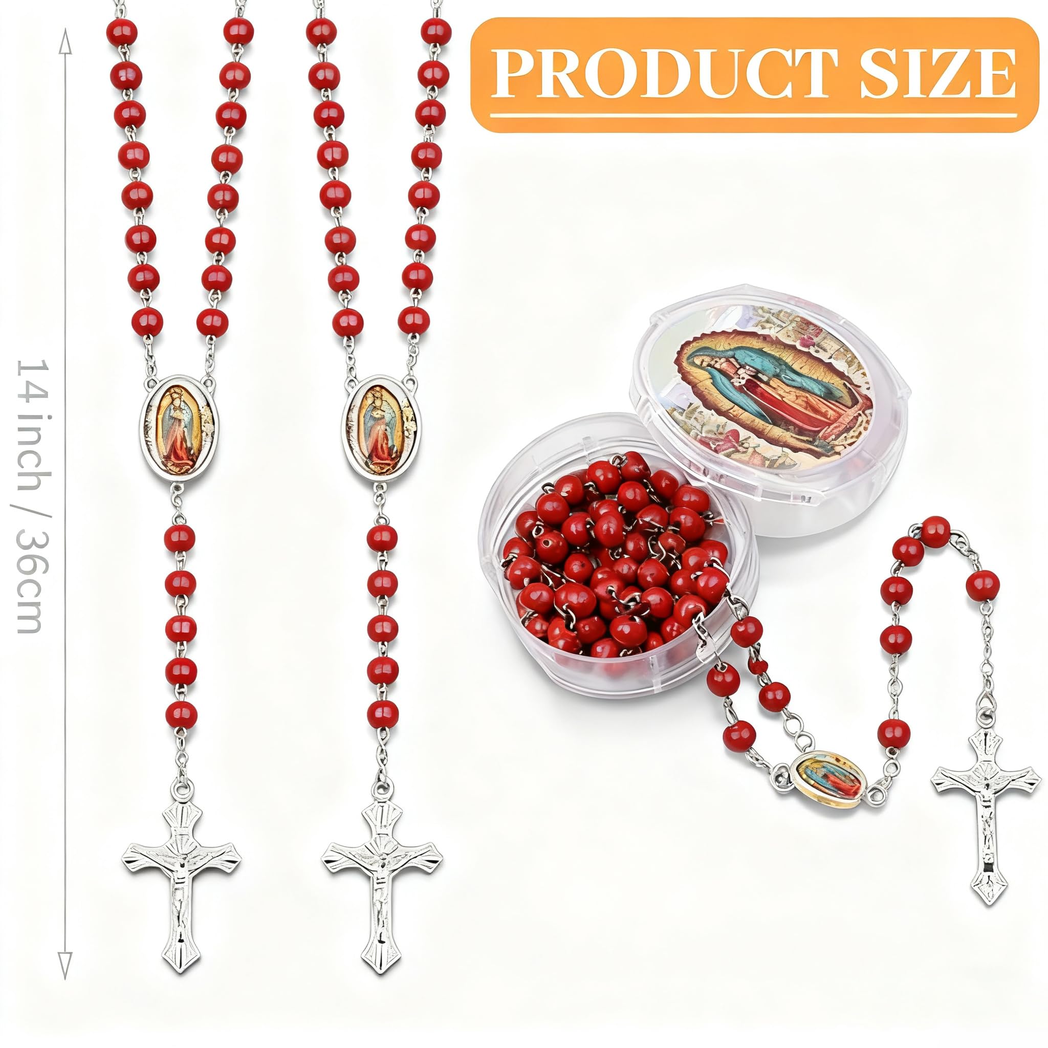 CAYOREPO 48 Pcs Scented Rosary Necklace Set with Gift Box – Wooden Bead Rosary with Crucifix for Women & Men, First Communion, Baptism, Party Favors (Red)