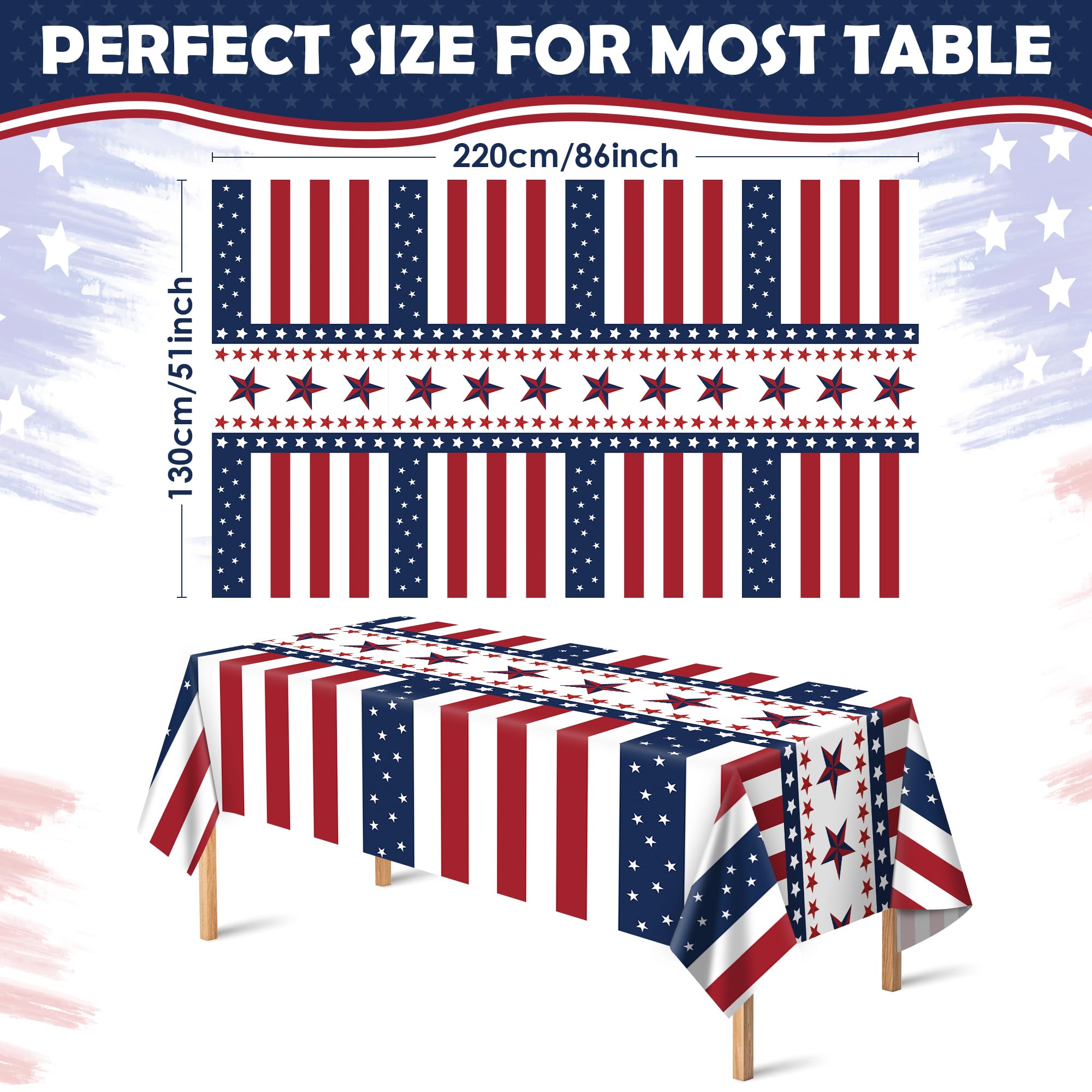 OHOME 4th of July Decorations - Red White and Blue Tablecloth - Fourth of July Accessories for Home Outdoor Decorations | Patriotic American Flag Party Favors,2 Pack
