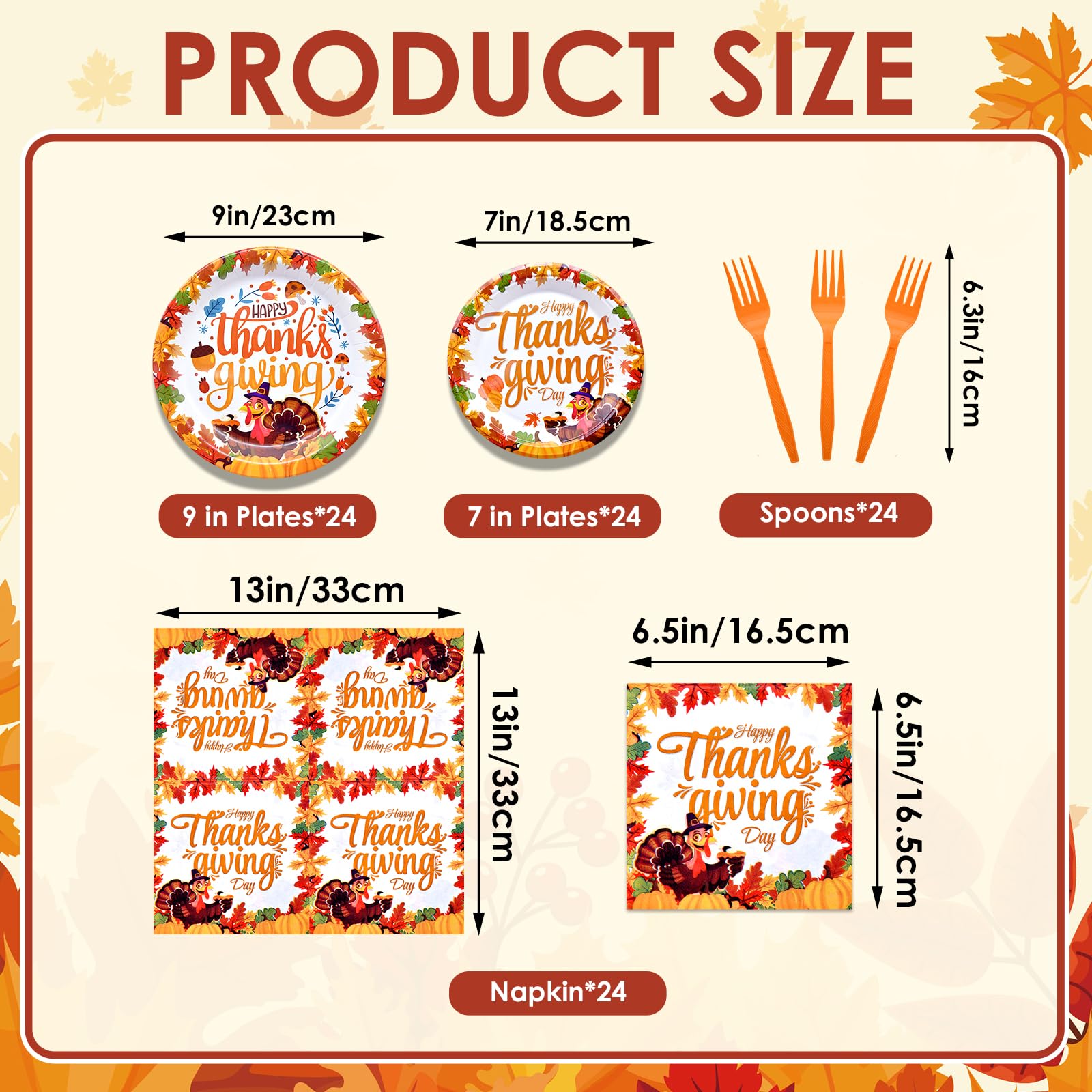 96 Pieces Happy Thanksgiving Tableware Set Party Supplies - Fall Harvest Pattern Disposable Dinnerware with Paper Plates, Napkins, Forks for Autumn and Thanksgiving Dinner BBQ Picnic Favors