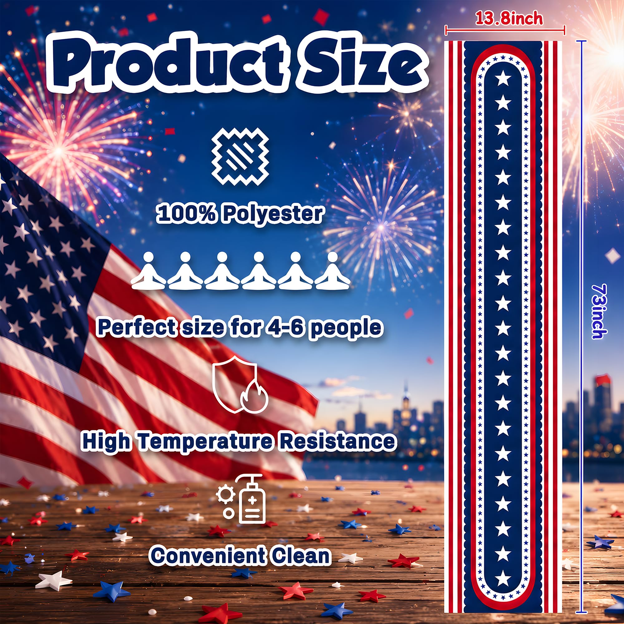 OHOME 4th of July Decorations - Patriotic USA Stars Table Runner for Home | Memorial Day Decorations - Fourth of July Accessories Decor Party Supplies Indoor Outdoor