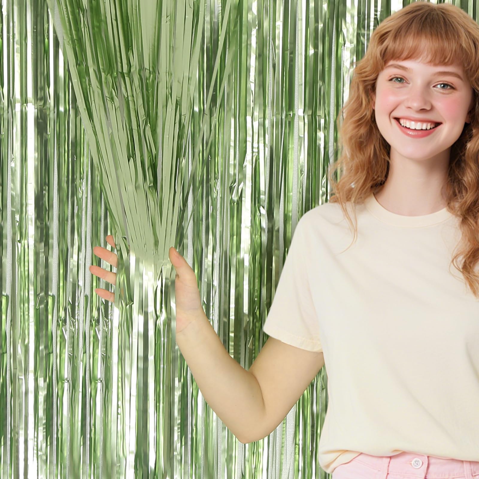 4 Pack Matte Sage Green Streamers Backdrop Jungle Party Decorations - 3.3x6.6ft Light Green Foil Fringe Curtains Photo Booth for Dinosaur Animal St Patrick's Day Football Decor
