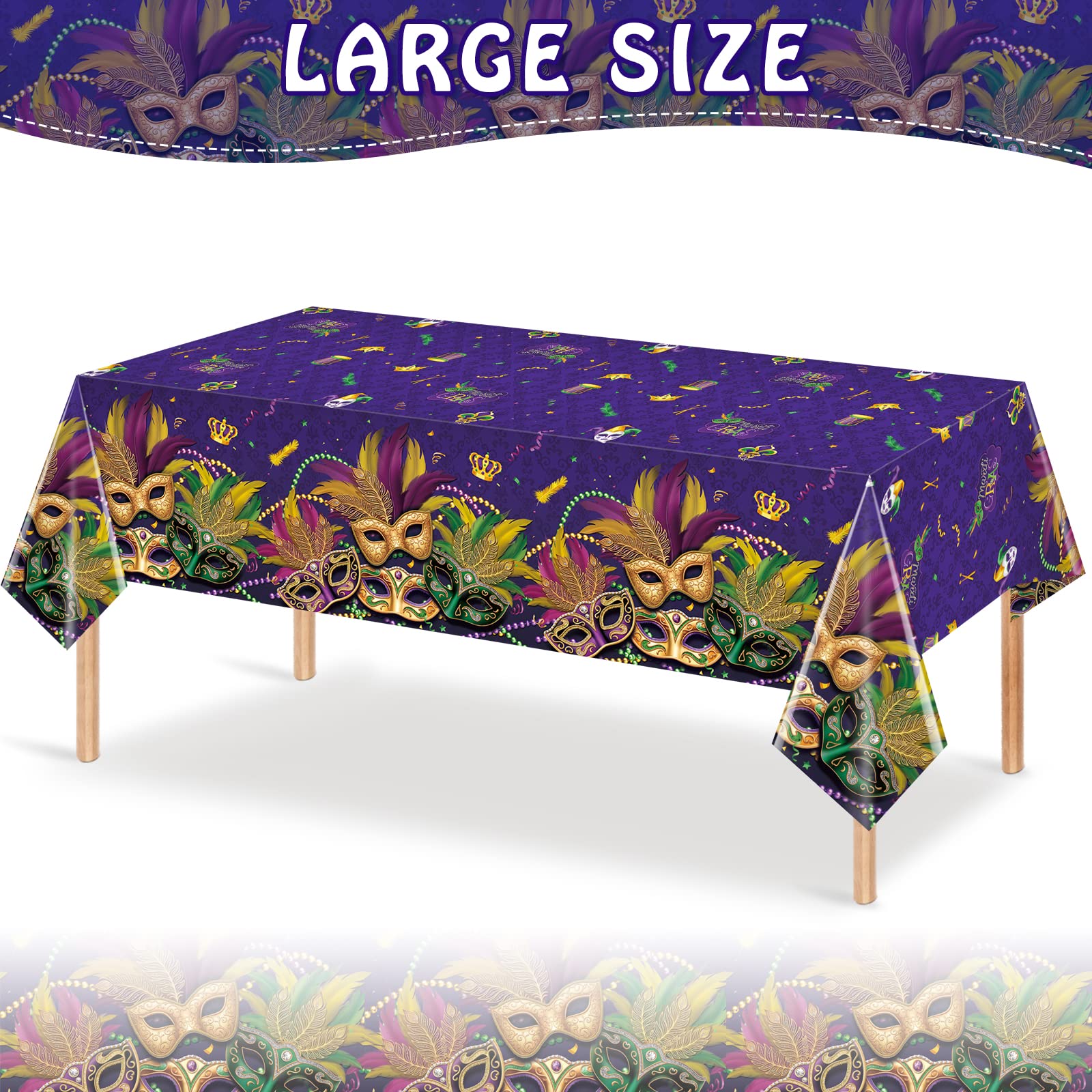 3 Pack Mardi Gras Tablecloths, Masquerade Dancing Table Decorations, Plastic Purple Table Cover Backdrop for Mardi Gras Carnival Party Supplies and Decors, 54 x 108 Inch