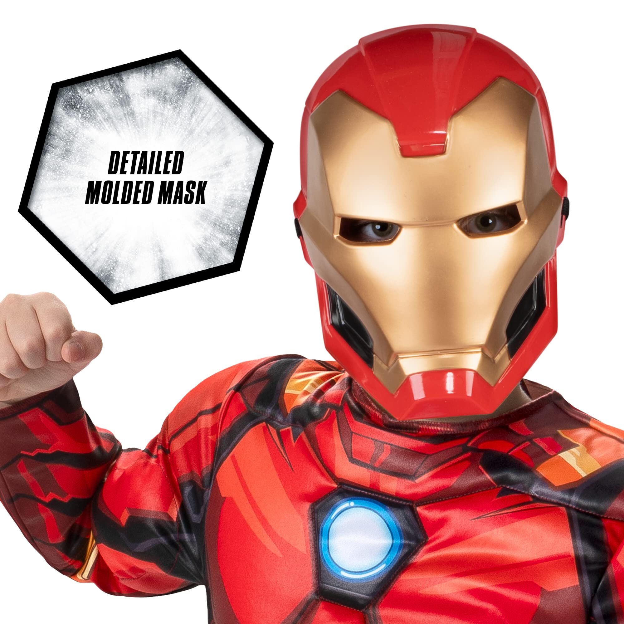 Marvel Iron Man Official Youth Halloween Costume - Premium Quality Padded Jumpsuit with Plastic Mask (S) Red