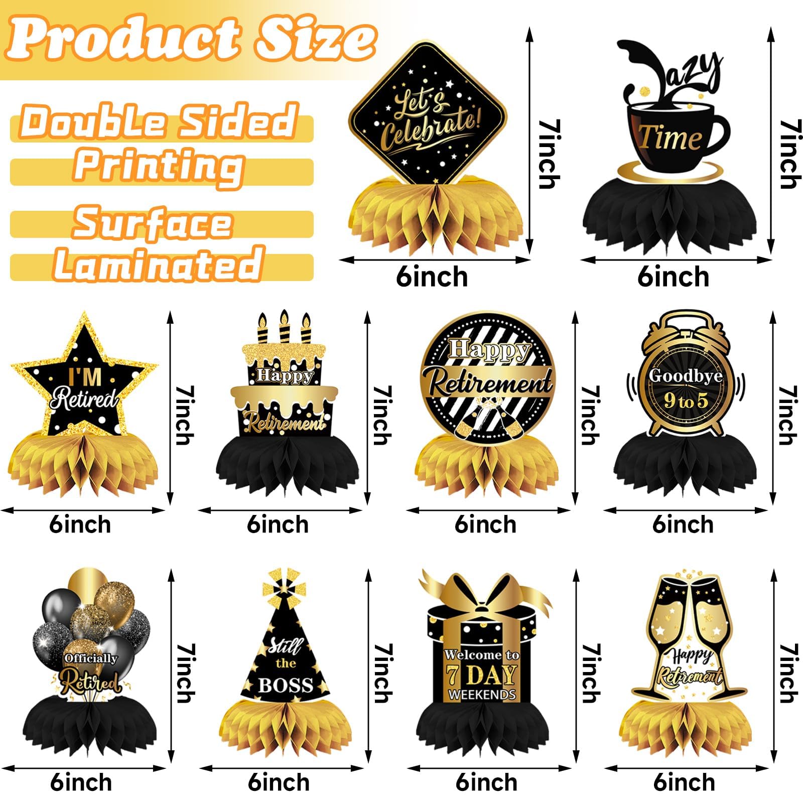 DTOFOOT 10 Pcs Retirement Party Decorations, Retirement Party Supplies Retirement Table Decorations Black and Gold Retirement Decorations for Men and Women Party