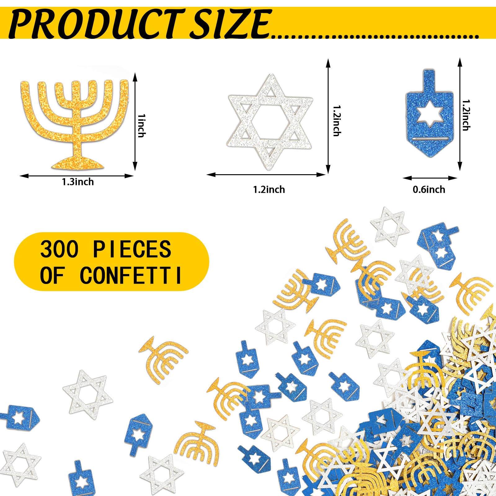 Whaline 300 Pcs Hanukkah Table Confetti Menorah Star Dreidel Shaped Glitter Confetti Blue Gold Silver Table Centerpiece For Chanukah Party Decoration