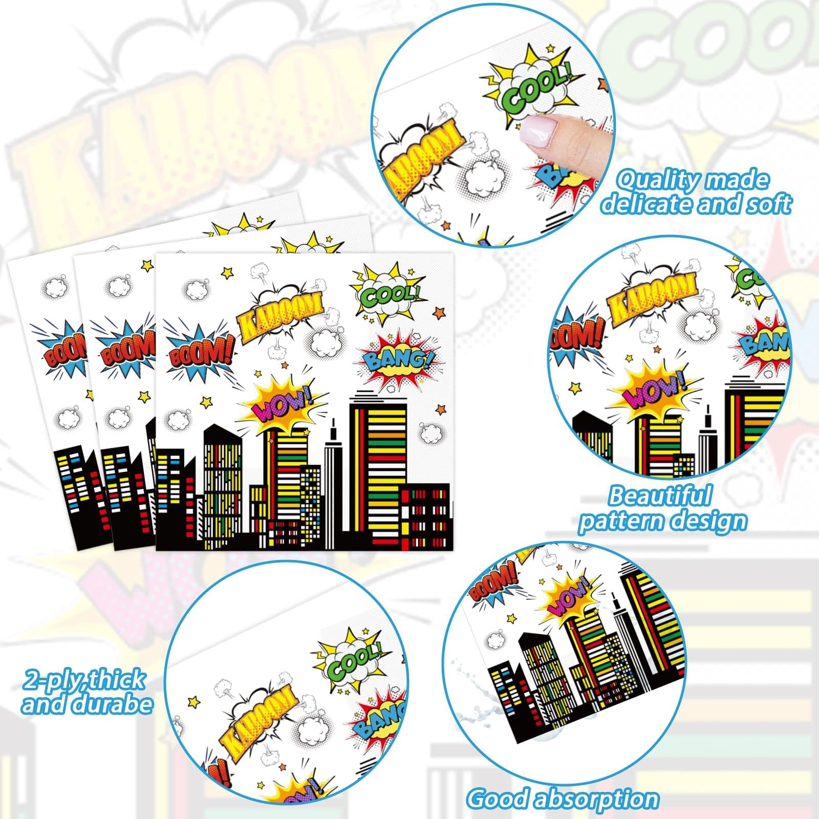 200pcs Super Party Plates Napkins Forks Hero Theme Party Tableware Set Hero Action Sign Party Disposable Paper Dessert Cake Dinnerware Boy Girl Happy Birthday Party Baby Shower Decor Supplies Serve 50