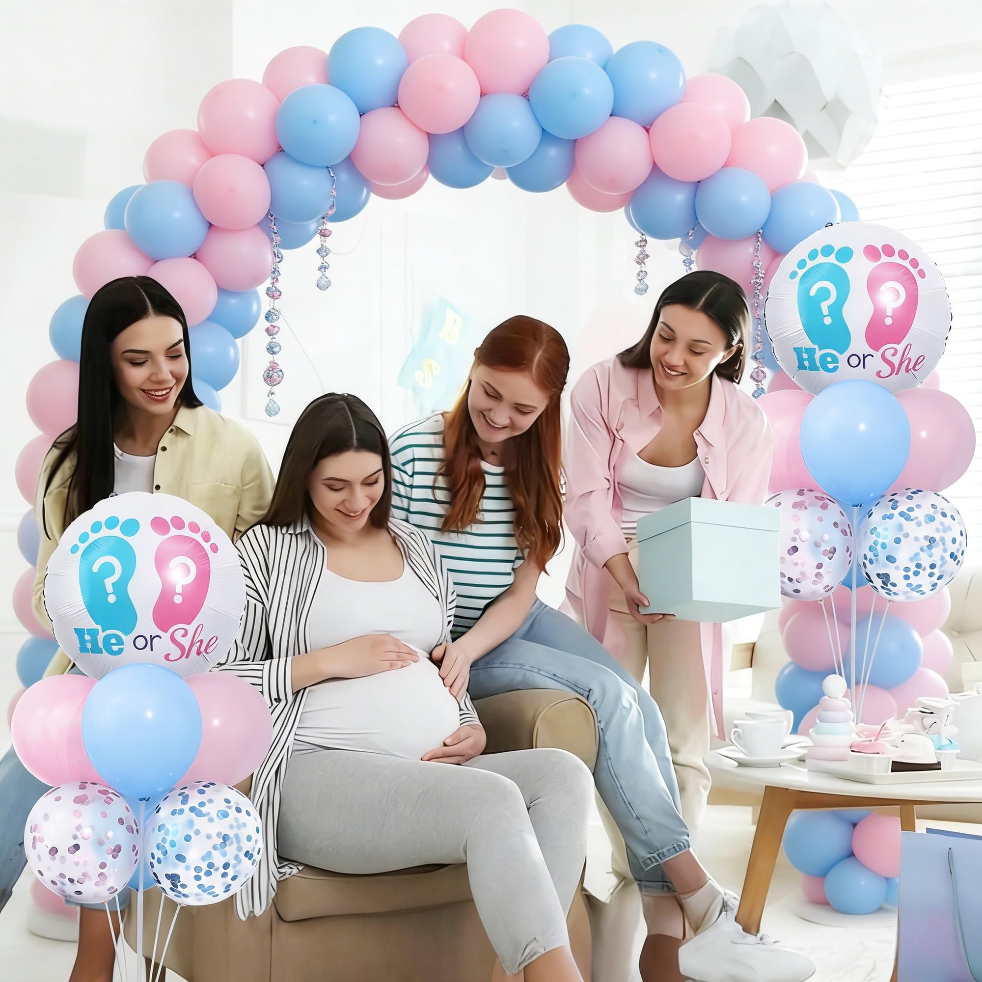 Gender Reveal Balloon Table Centerpiece Stand Kit 2 Set for Table, Gender Reveal Party Decorations with 18in Boy or Girl Foil Balloons and Pink Blue Confetti Latex Balloons