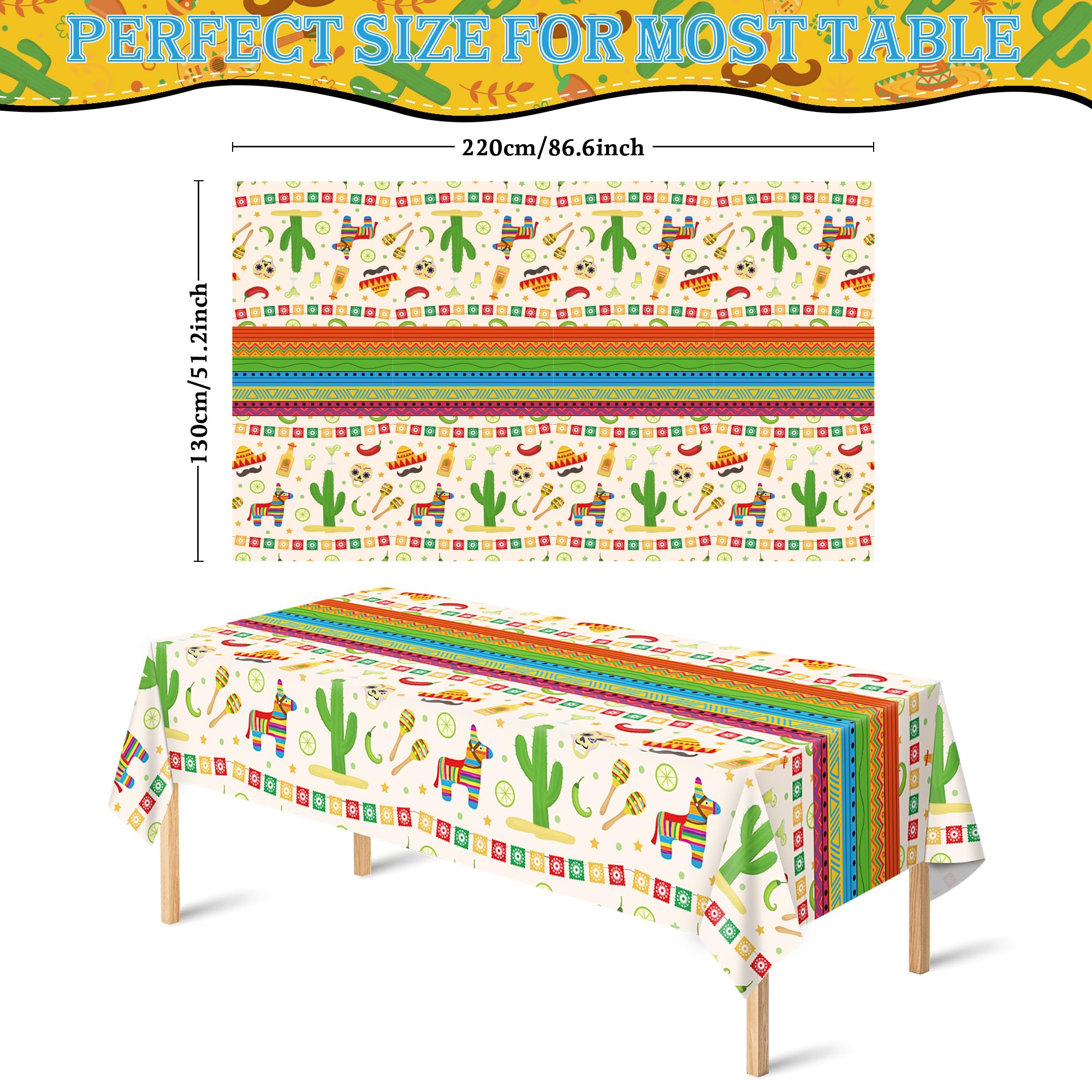 Cinco De Mayo Decorations - Fiesta Mexican Party Tablecloth | Cinco De Mayo Table Decorations for Taco Party - Mexican Theme Birthday Fiesta Party Favors Accessories for Home Dining Kitchen,2 Pack