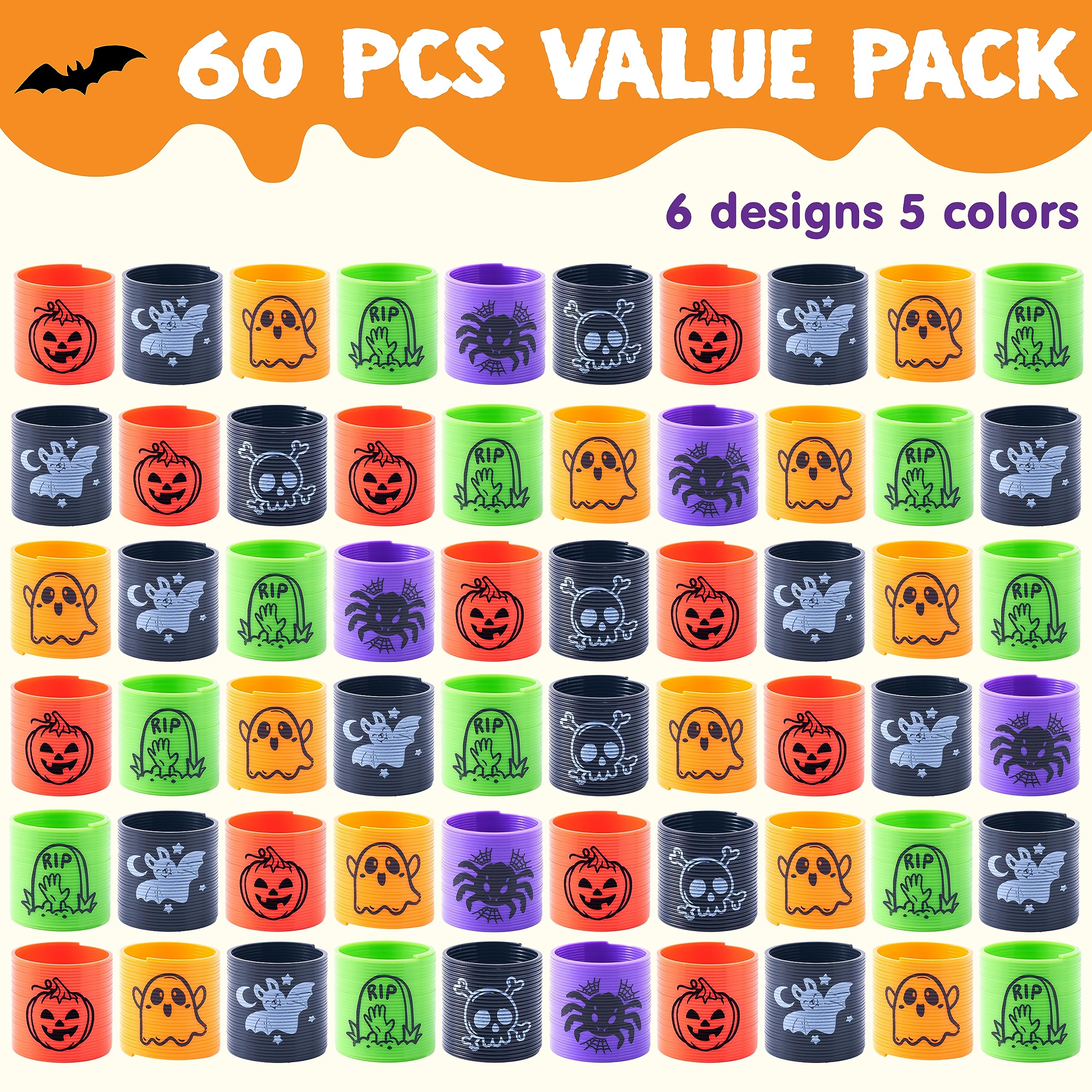 JOYIN 60 PCS Halloween Coil Spring for Kids, Mini Magic Springs Toys, Stress Coils Toy for Halloween Party Favors, Trick or Treat Bags Stuffers, Classroom Exchange, Carnival Game Prizes