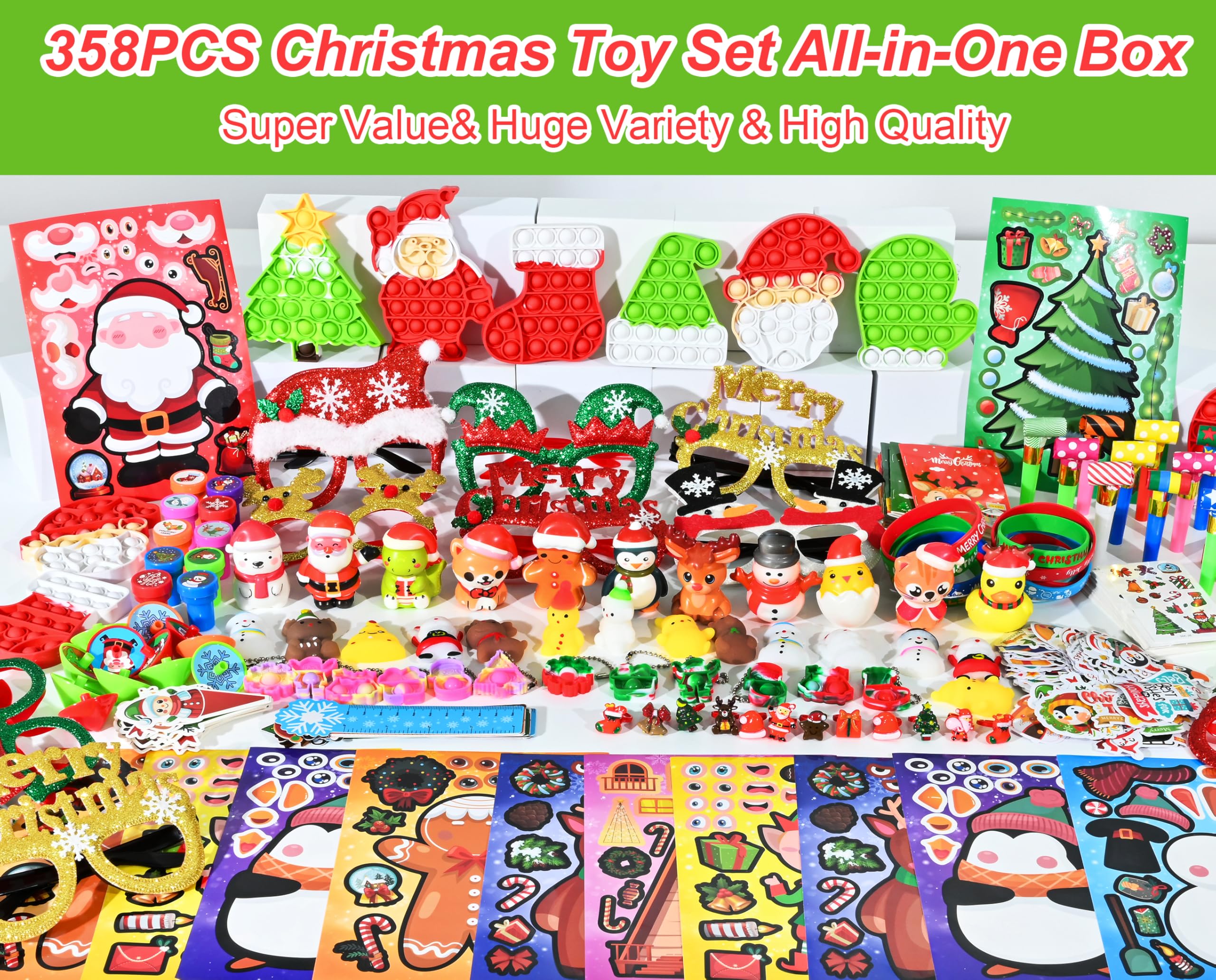 Fumogym 358PCS Christmas Toys for Party Favors , Goodie Bag Pinata Stocking Stuffers Bulk, Treasure Box Toy for Classroom Rewards, Xmas Advent Calendar Stuff Filler, Carnival Prizes, Birthday Gifts