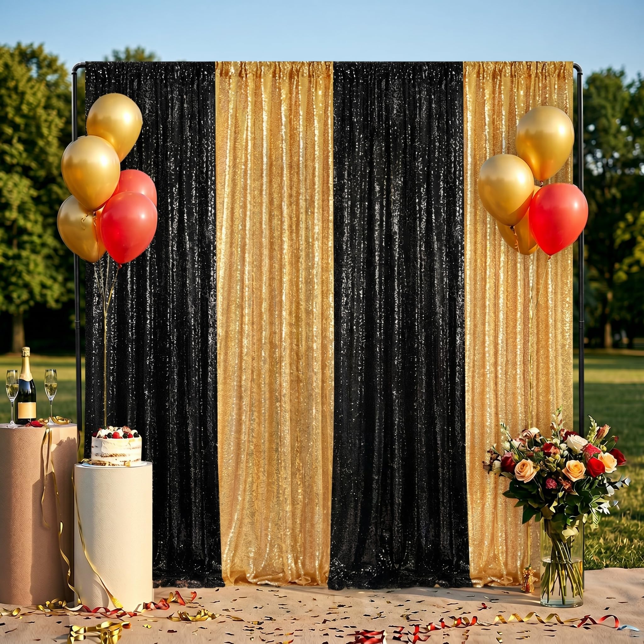 Gold Sequin Backdrop Curtain Panels Stage 2 Pieces 2FTx8FT Sheer Gold Curtains Backdrop Photo Backdrop Curtains for Wedding Birthday Party Background Drapes Christmas Decorations