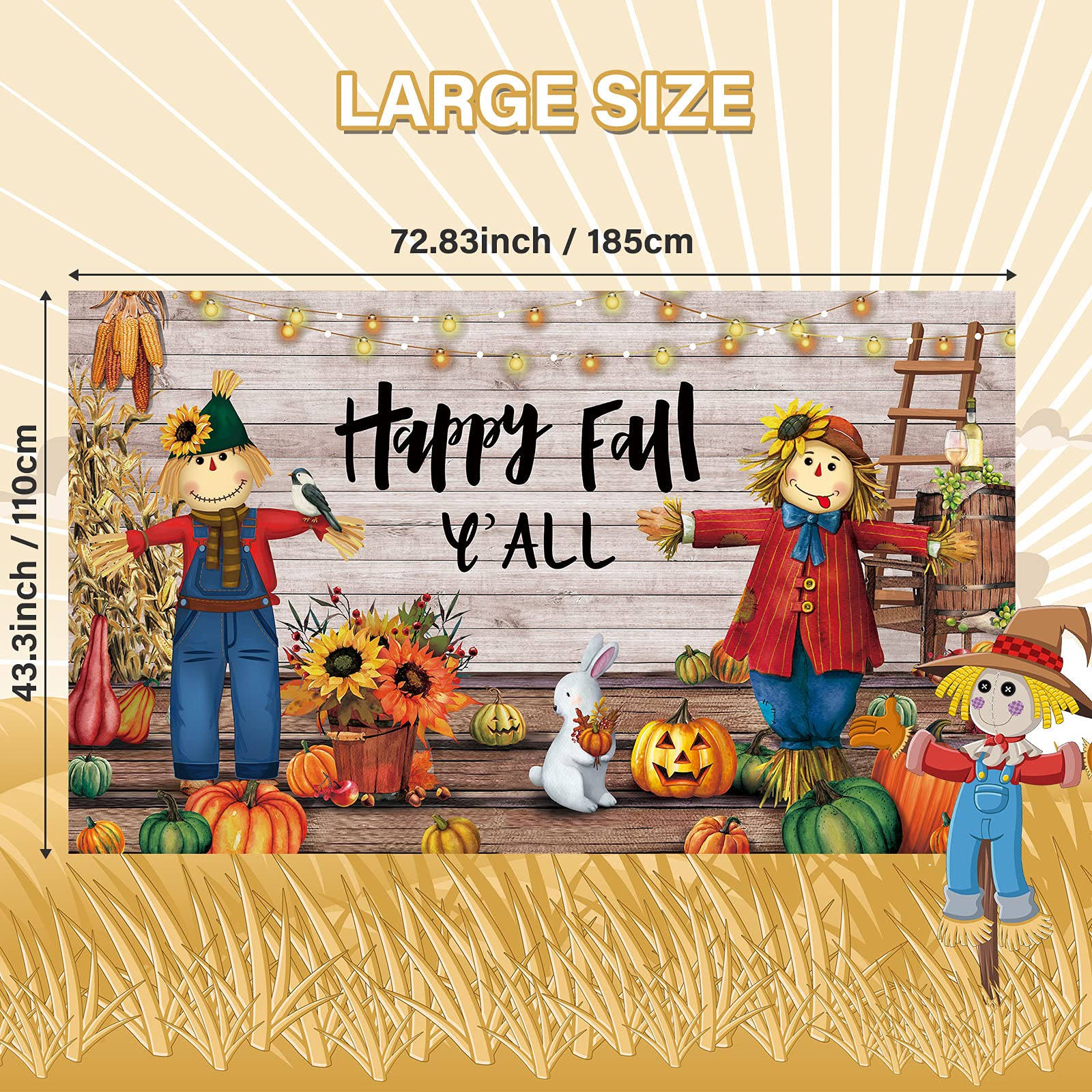 Fall Thanksgiving party Backdrop Extra Large Thanksgiving Decorations Outdoor Yard Banners Fall Thanks Harvest Photography Backdrop Party Supplies for Autumn Decor, 72.8 x 43.3 Inch