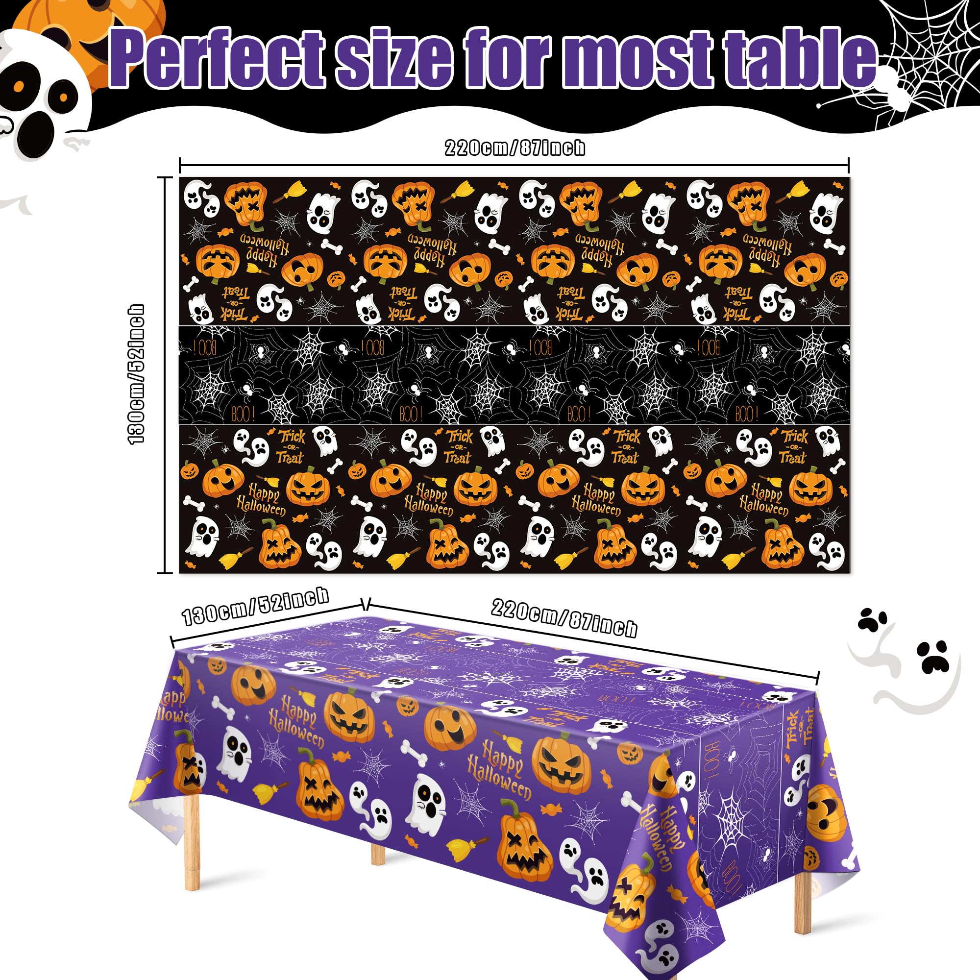 OHOME Halloween Decorations - Disposable Plastic Halloween Tablecloth | Halloween Party Decorations Favors Supplies for Table Decor Indoor Outdoor Backdrop Banner,2 Pack