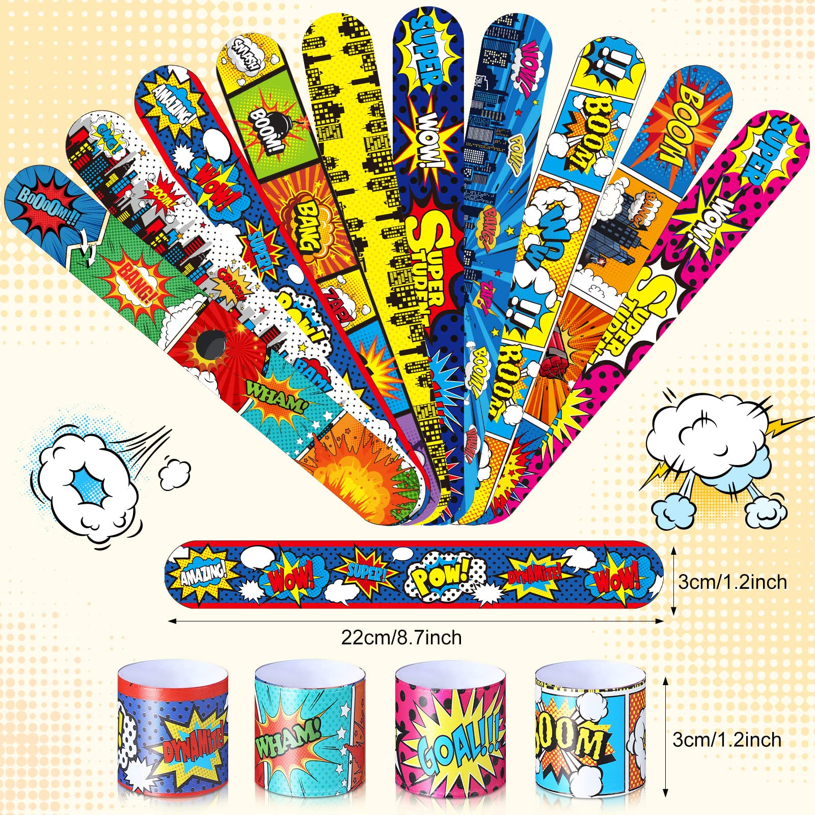 Junkin 40 Pcs Hero Tie Dye Party Favors Slap Bracelets for Kids , 10 Styles