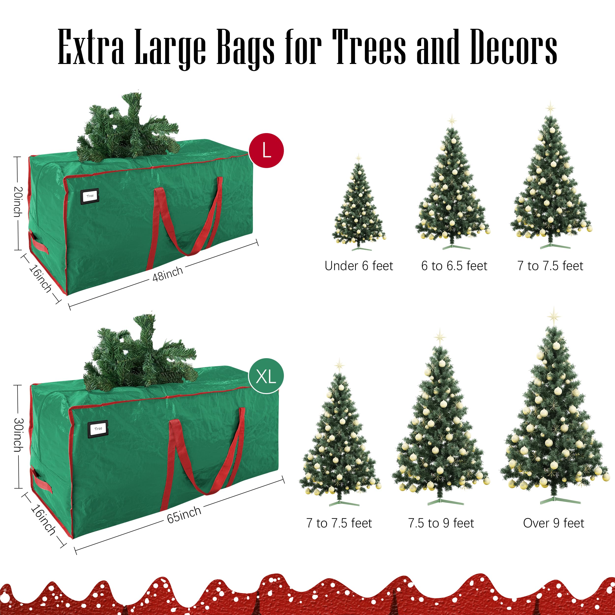 Cosy Family 7.5 ft Christmas Tree Storage Bag - Durable Heavy Duty Extra Large Artificial Xmas Holiday Tree Bag with Reinforced Handles and Dual Zippers Wide Opening - Green