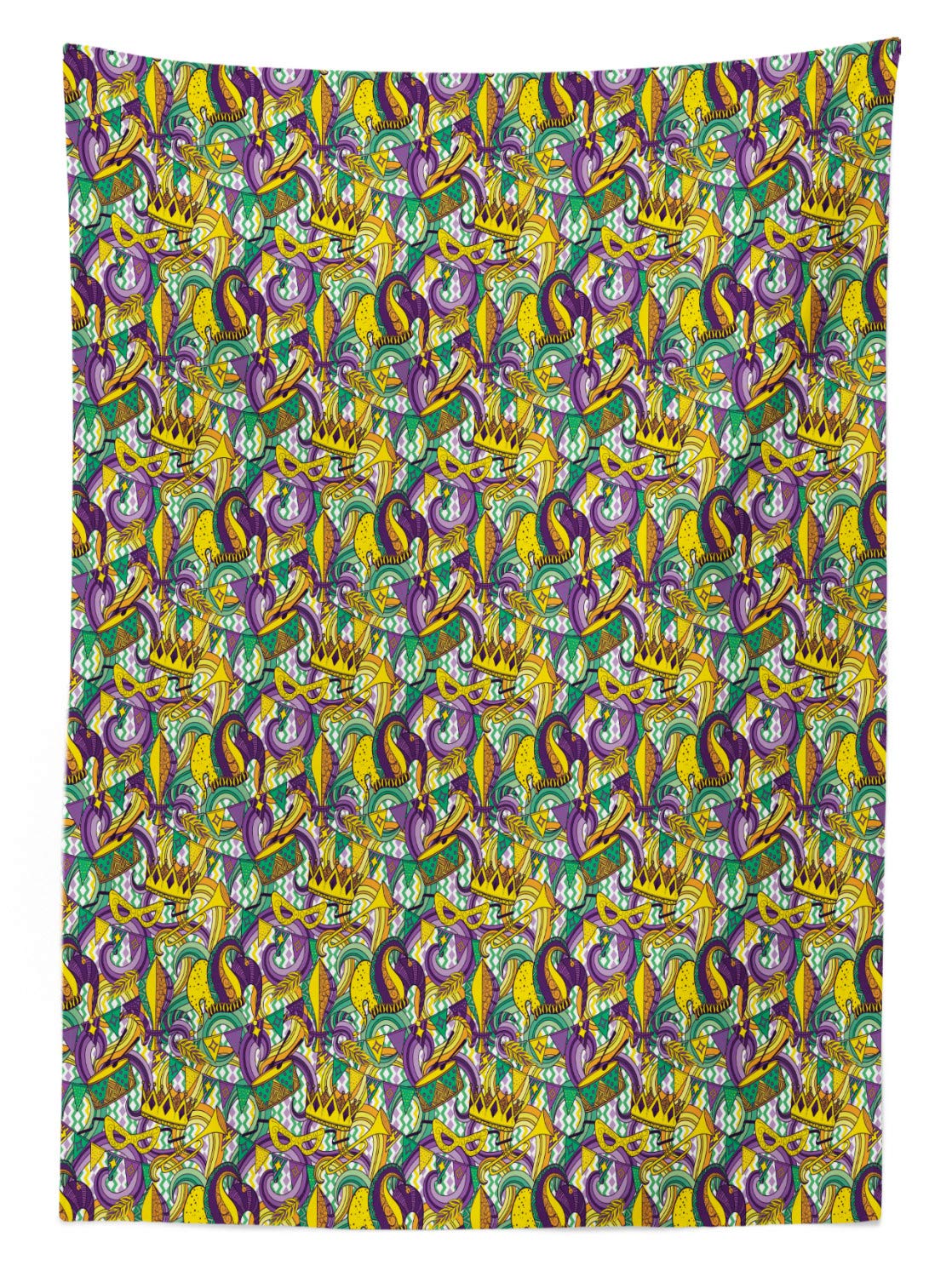 Ambesonne New Orleans Outdoor Tablecloth, Mardi Gras Party Elements Carnival Hats and Crowns Traditional Pattern, Decorative Washable Picnic Table Cloth, 58" X 104", Mustard Purple