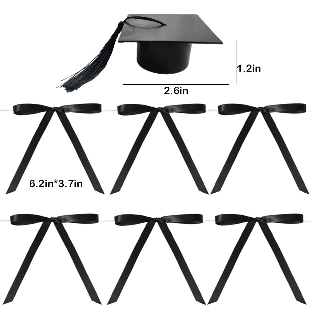 Class of Cake Topper Congrats Bow Birthday Decoration with Graduation cap Bows for Graduation Bow for Congrats Themed Party (Black)