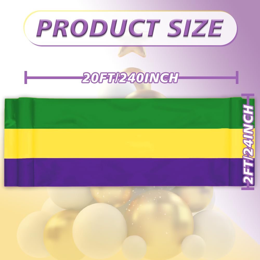 3Pack Mardi Gras Bunting 2x20Ft Large Carnival Bunting Banner Purple, Green, Gold Stripe for Mardi Gras, Lent, Easter, Home Decor Outside Garden Fence New Orleans Themed Party Décor Indoor Outdoor