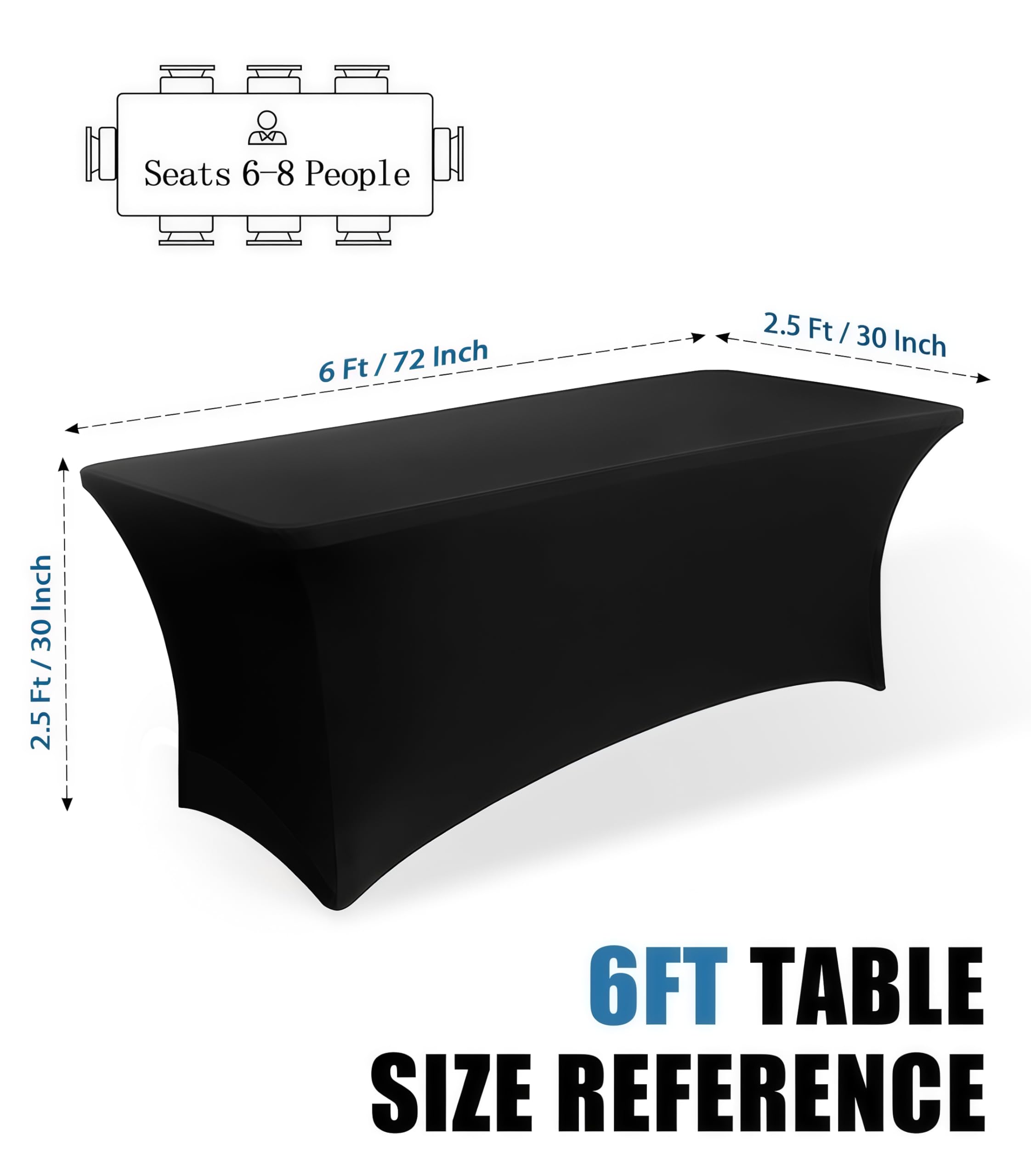 Lemict 6FT Black Table Cloth - 2 Pack Fitted Stretch Rectangle Spandex Tablecloth, Washable Table Cover for Party, Picnic, Wedding, Banquet, Birthday and Festival(30" x 72")