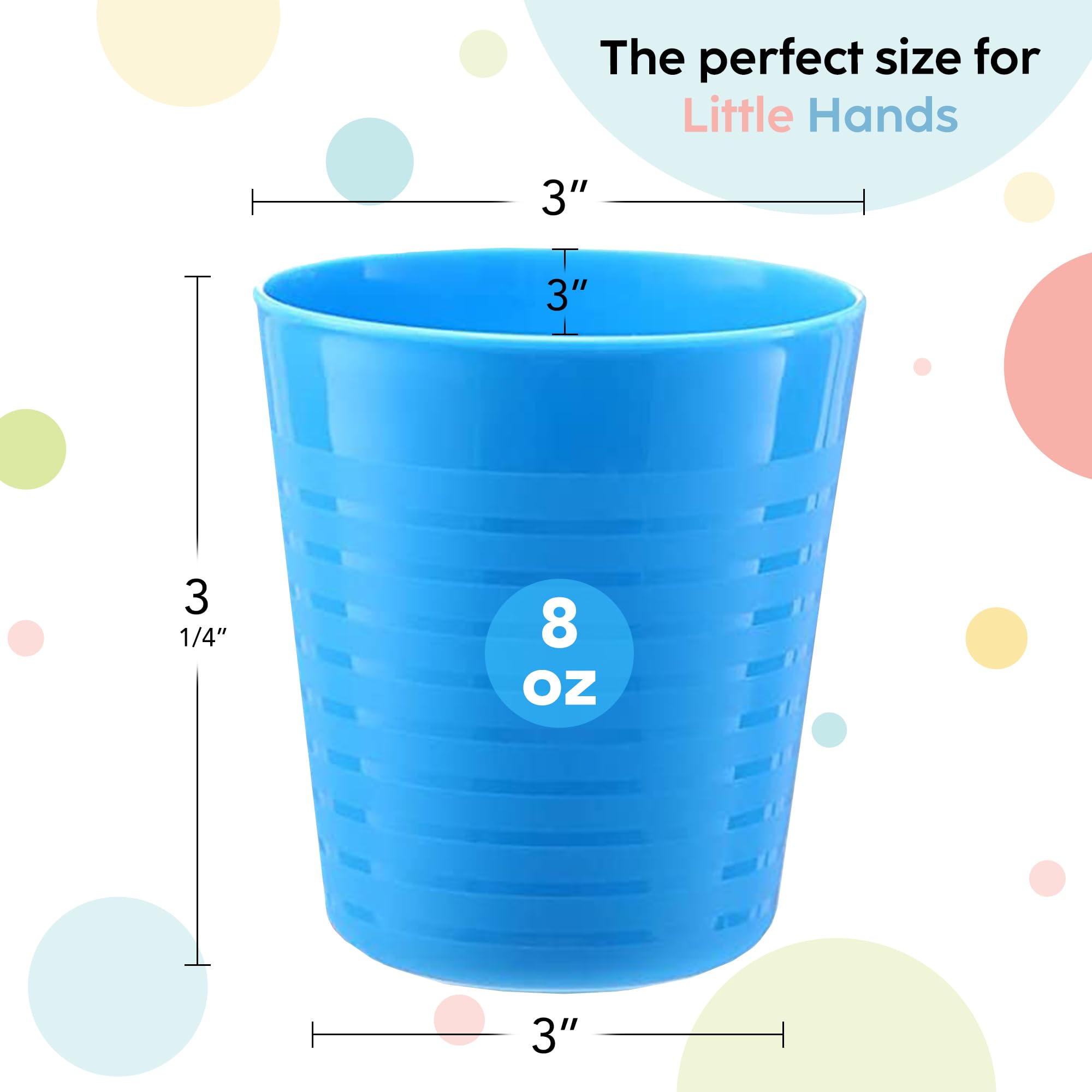 PLASKIDY Kids Cups - Set of 18 Plastic Toddler Drinking Cups, 8 Ounce Tumblers in 9 Assorted Colors - Reusable, Dishwasher Safe, BPA Free for Kids and Toddlers