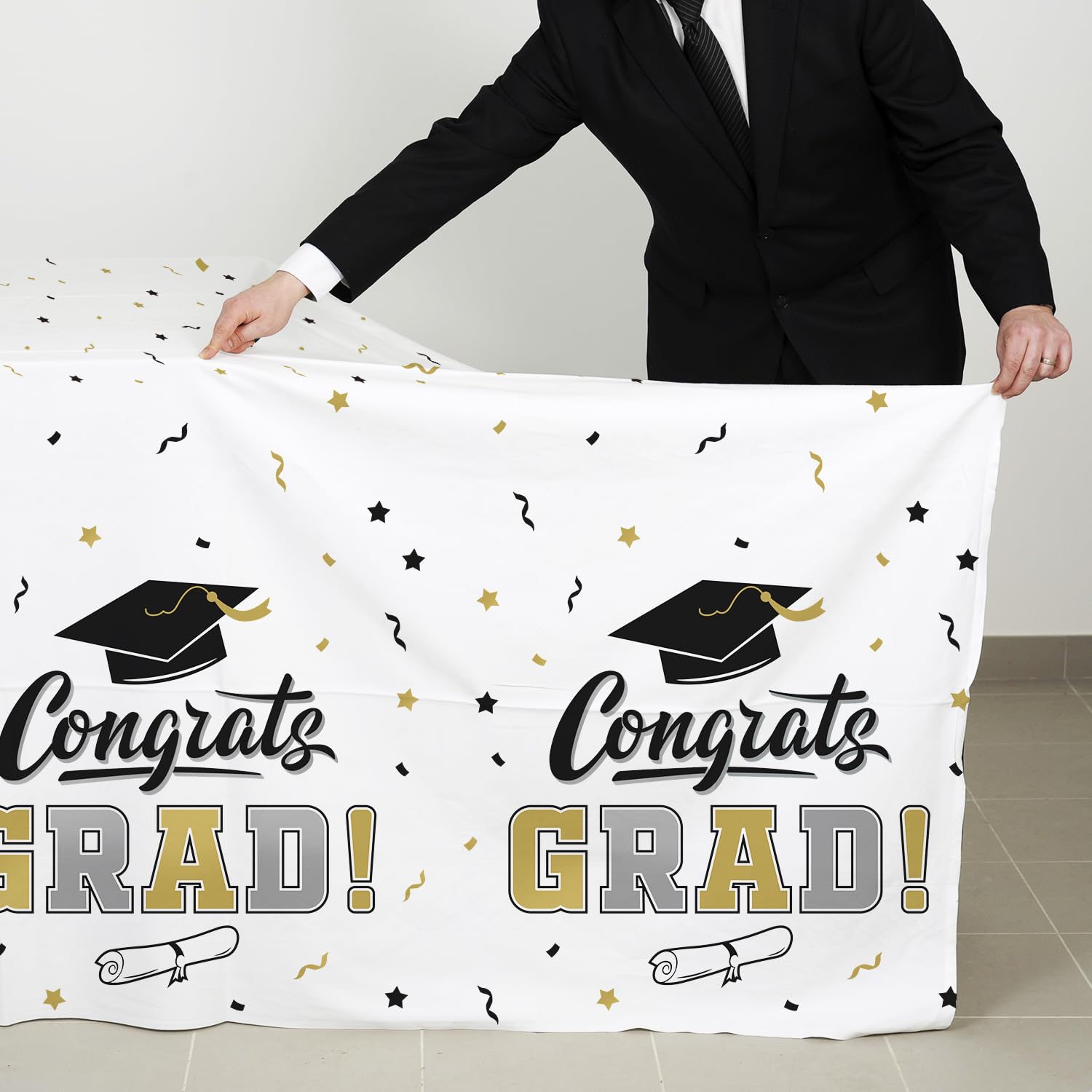 Gatherfun Graduation Decorations, Gongrats Grad Tablecover for Graduation Party Supplies, 3 pcs Class of 2026 Table Cloths, 54"x108" (White and Gold)