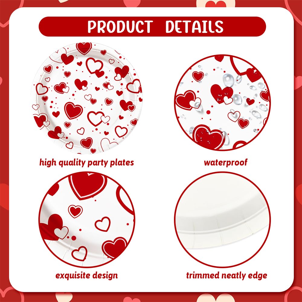 AIBIIN 112 PCS Valentines Day Plates and Napkins Party Decorations Red Heart Galentines Day Party Decorations Supplies Valentines Baby Shower Birthday Disposable Plates Cups and Napkins Serves 16