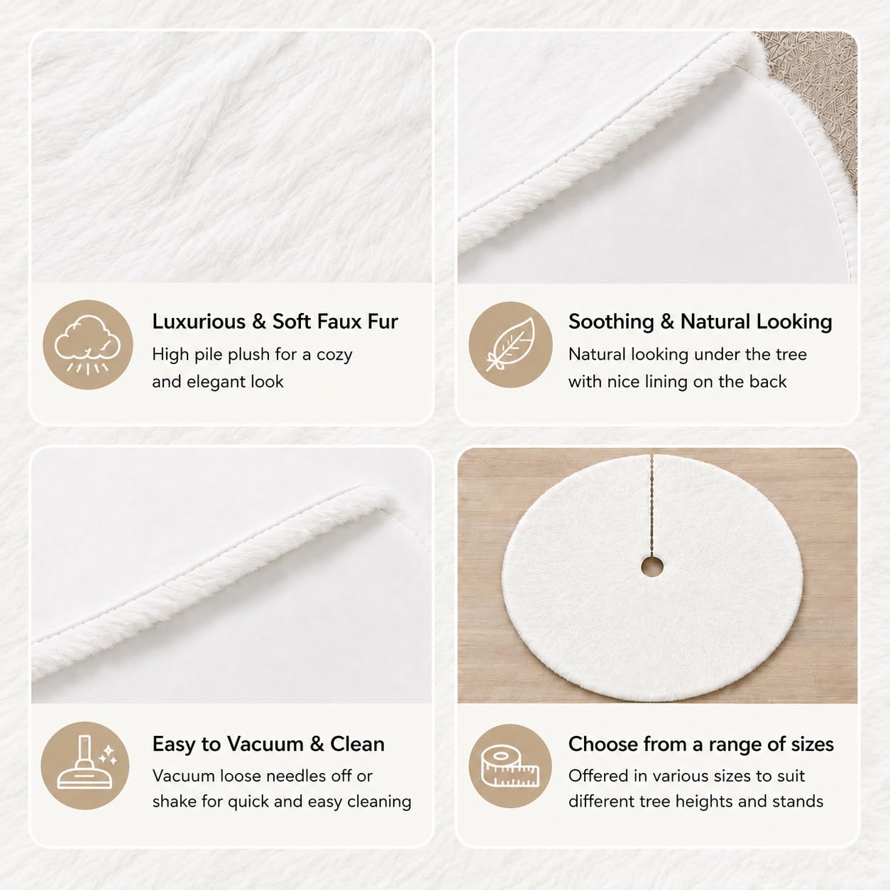 YEAHOME Christmas Tree Skirt, 36 Inch White Soft Faux Fur Tree Skirts Plush Christmas Decorations, White Ornaments Christmas Tree Skirts Xmas Decorations Indoor Holiday Party Decor