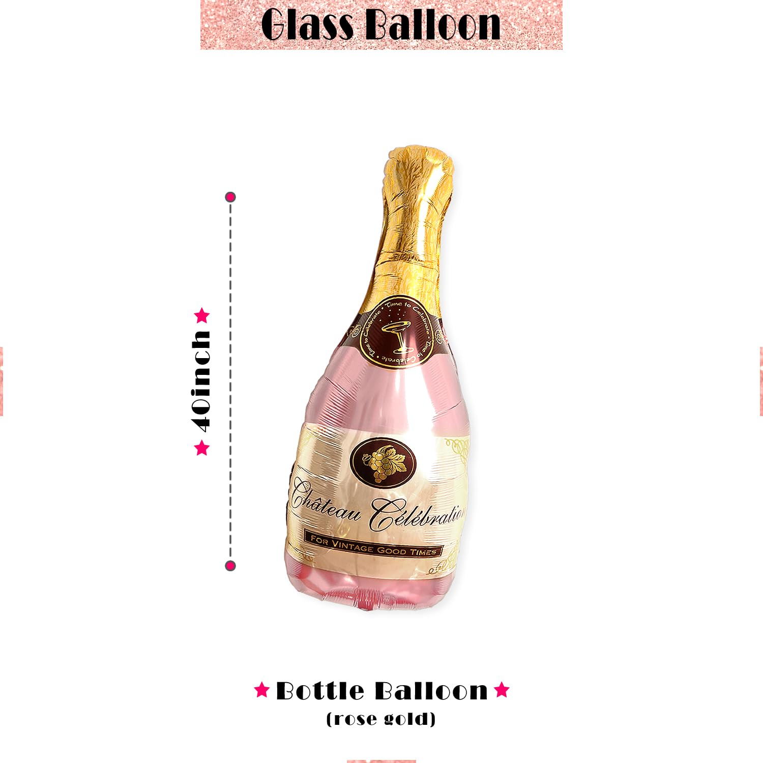 PartyForever 2 Gold Glitter Ring Bachelorette Party Balloons with 40inch Bottle Balloon and Glass Balloon Hen Party Decorations Balloons for Bridal Shower