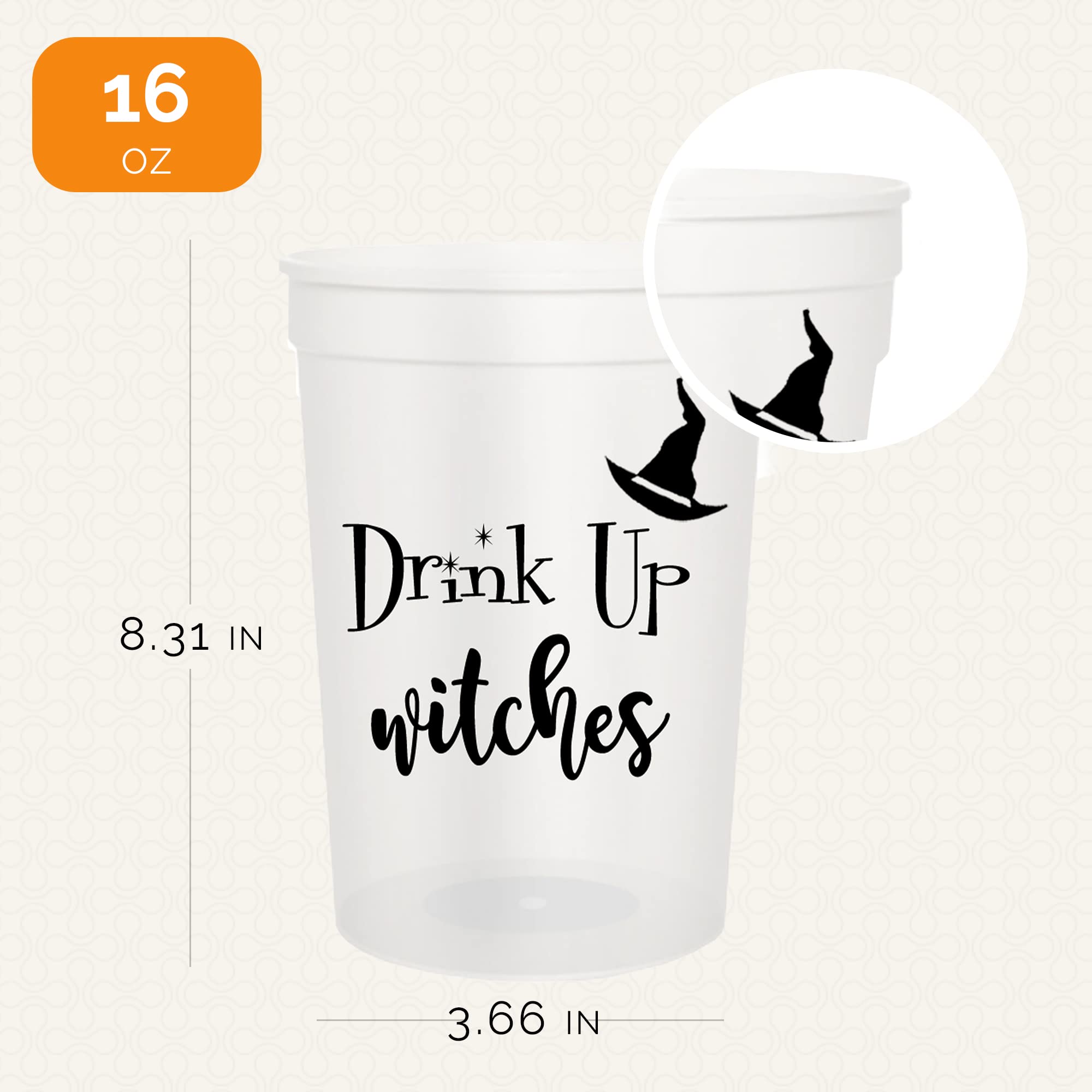 Drink Up Witches Halloween Cups For Adults, Set of 12 Party Cups, 16 Oz Each Reusable Plastic Cup, Halloween Party Favors For Adults, Perfect Spooky Cup for Drinkware and Decorations