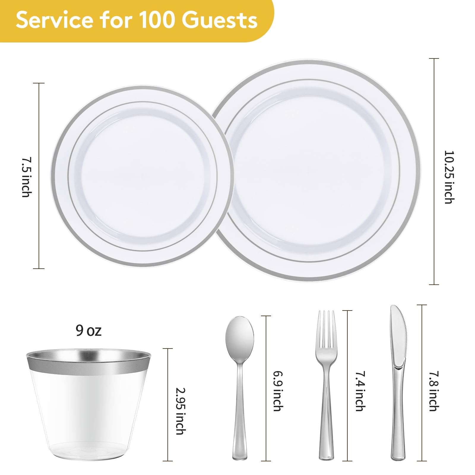 Goodluck 600 Plastic Piece Disposable Silver Plates for 100 Guests