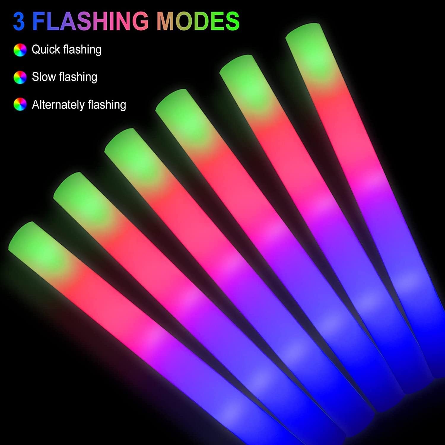 Blu7ive 199pcs Glow Sticks Bulk,Led Foam Sticks 3 Flashing Modes light up foam sticks Glow in The Dark Party Supplies glow sticks for Wedding Christmas , Birthday ,Concerts, DJ