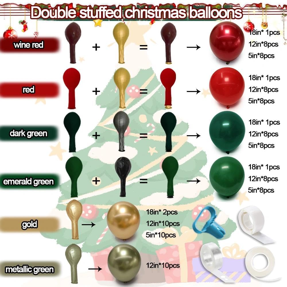 Green Red Gold Balloon Garland Double Stuffed Christmas Balloon Arch Kit