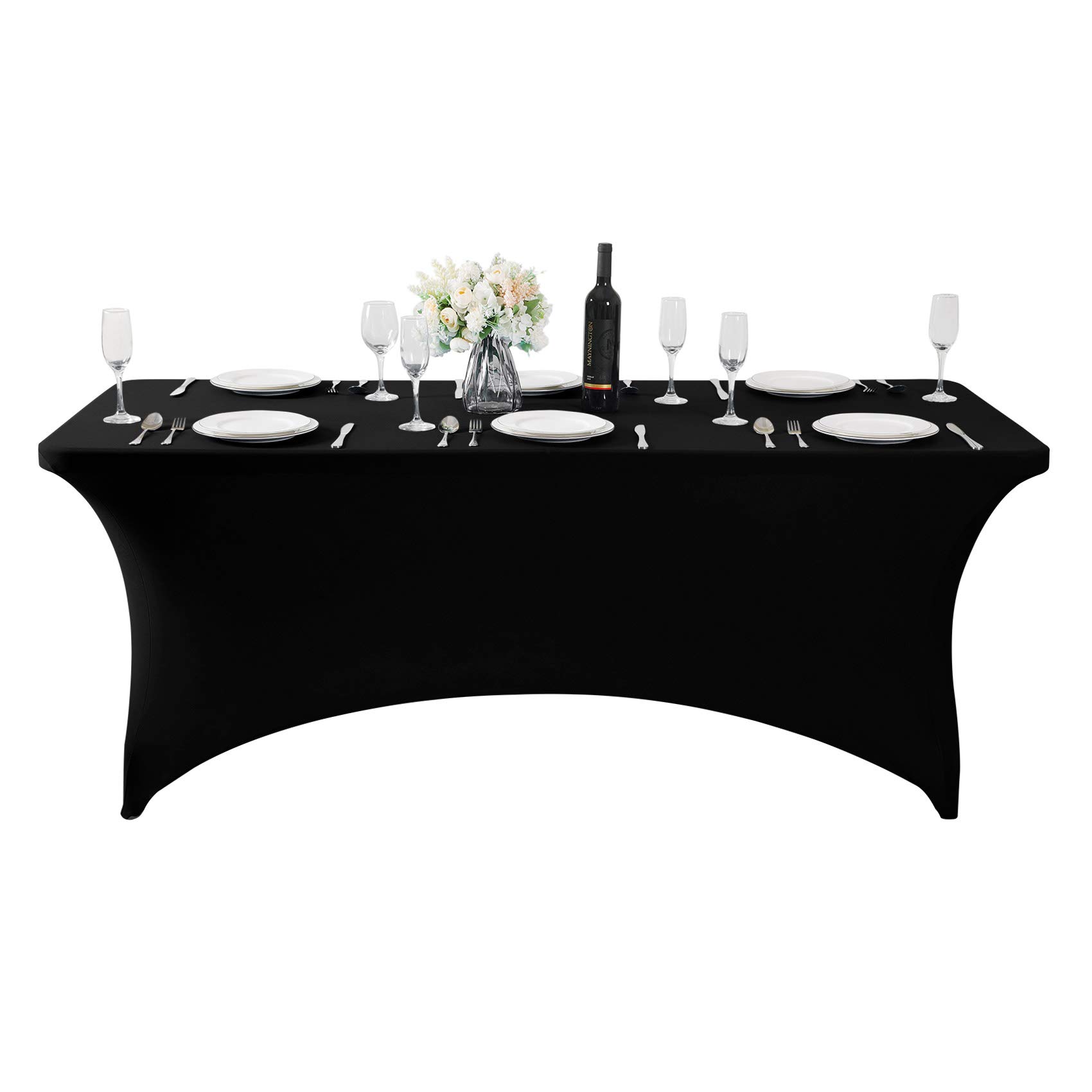 Hezuzo Spandex Table Cover for 6Ft or 4fT or 8ft Table Universal Fitted Stretch Tablecloth for Party, Banquet, Wedding and Events-Black