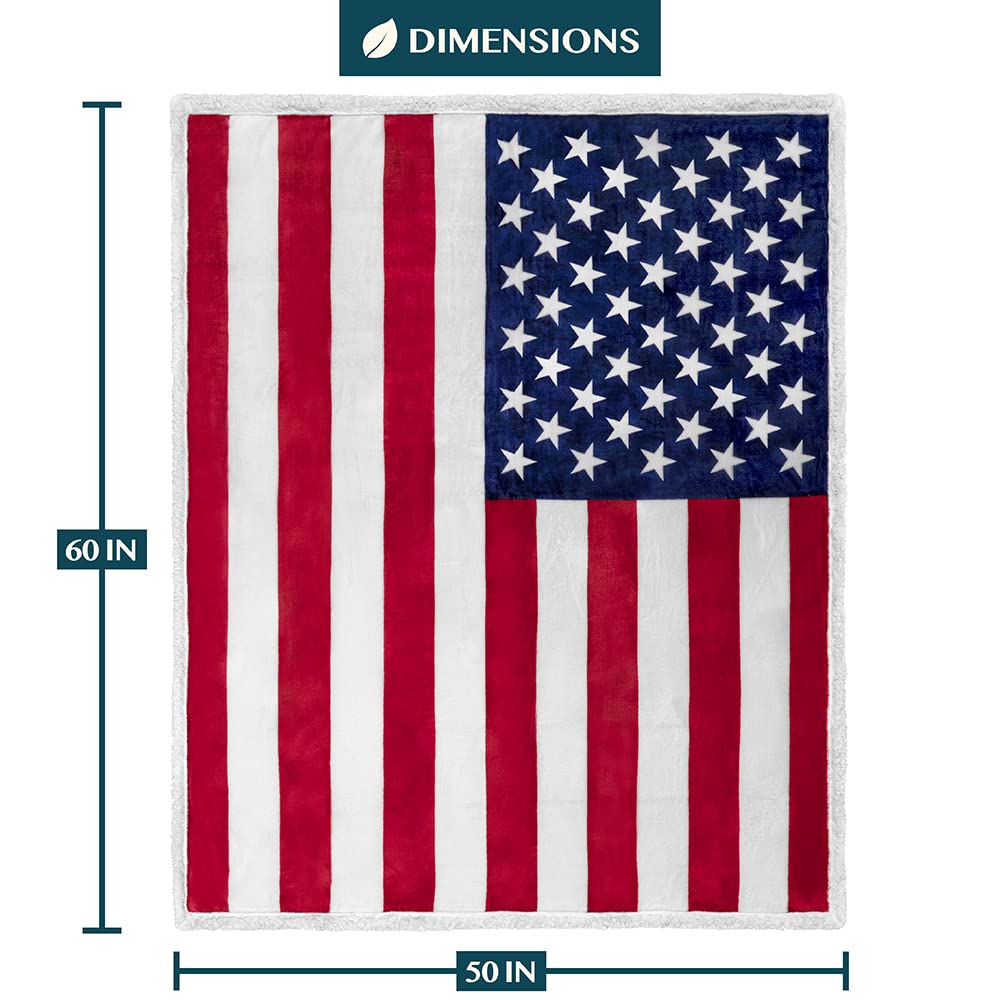 Pavilia Patriotic Blanket - American Flag Throw Blanket for Sofa Couch Bed, Soft Microfiber Sherpa Fleece Reversible, USA Military Veteran July 4th Gift - 50 x 60 Inches