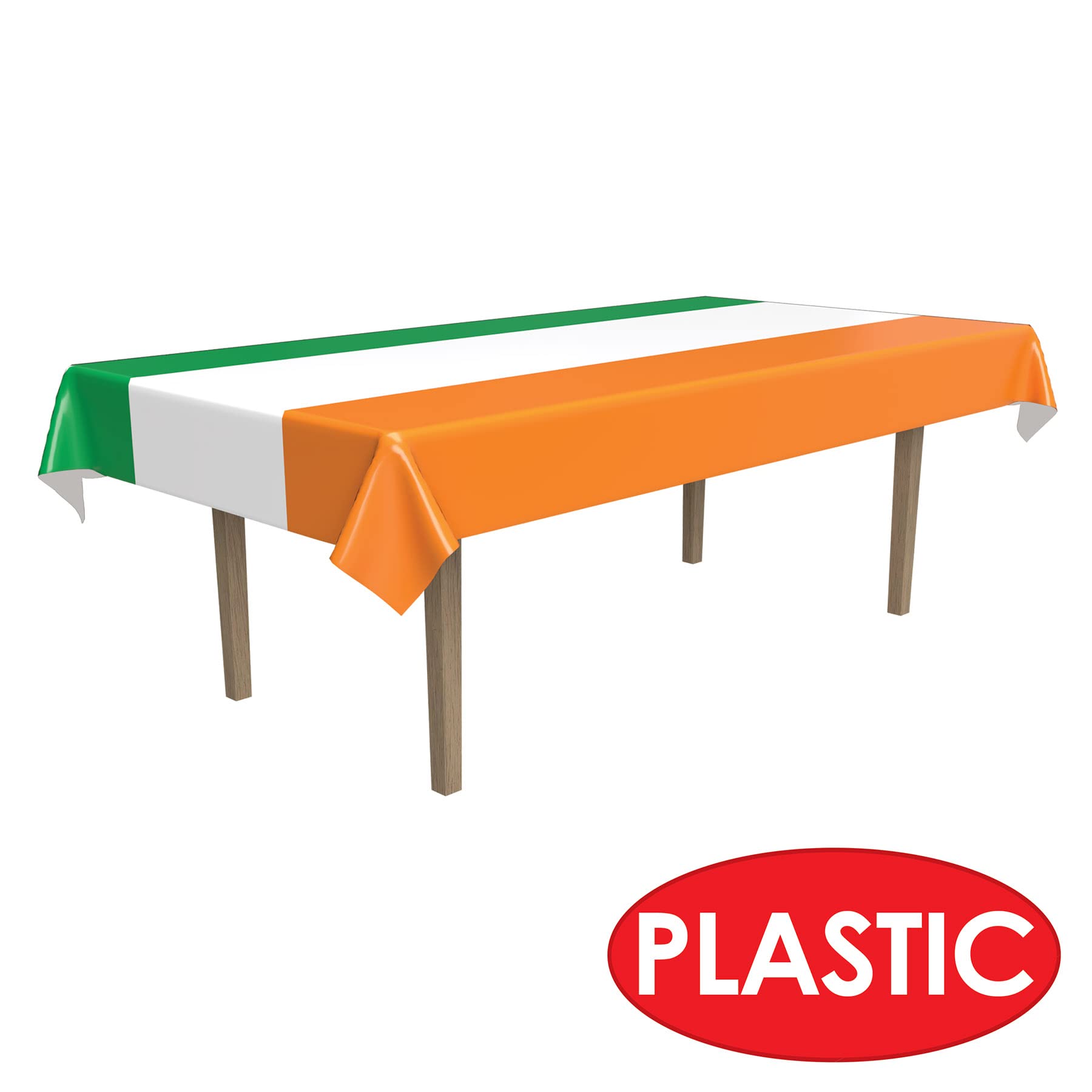 Beistle Irish Tablecovers, 54” x 108”, 2 Pieces – Plastic Table Cloth, Rectangular Tablecloth, Striped, St. Patrick’s Day, St. Patrick’s Day Decorations
