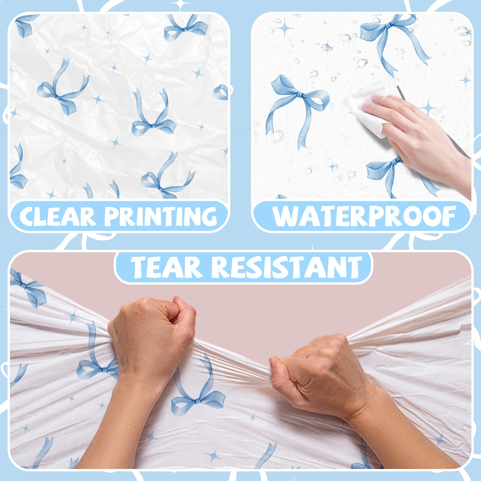 HAKOTI 2Pcs Blue Bow Tablecloth,Coquette Birthday Decorations Bow Theme Plastic Table Cover Blue Bow Rectangle Tablecloth for Girls Women Bachelorette Baby Shower Party Decor