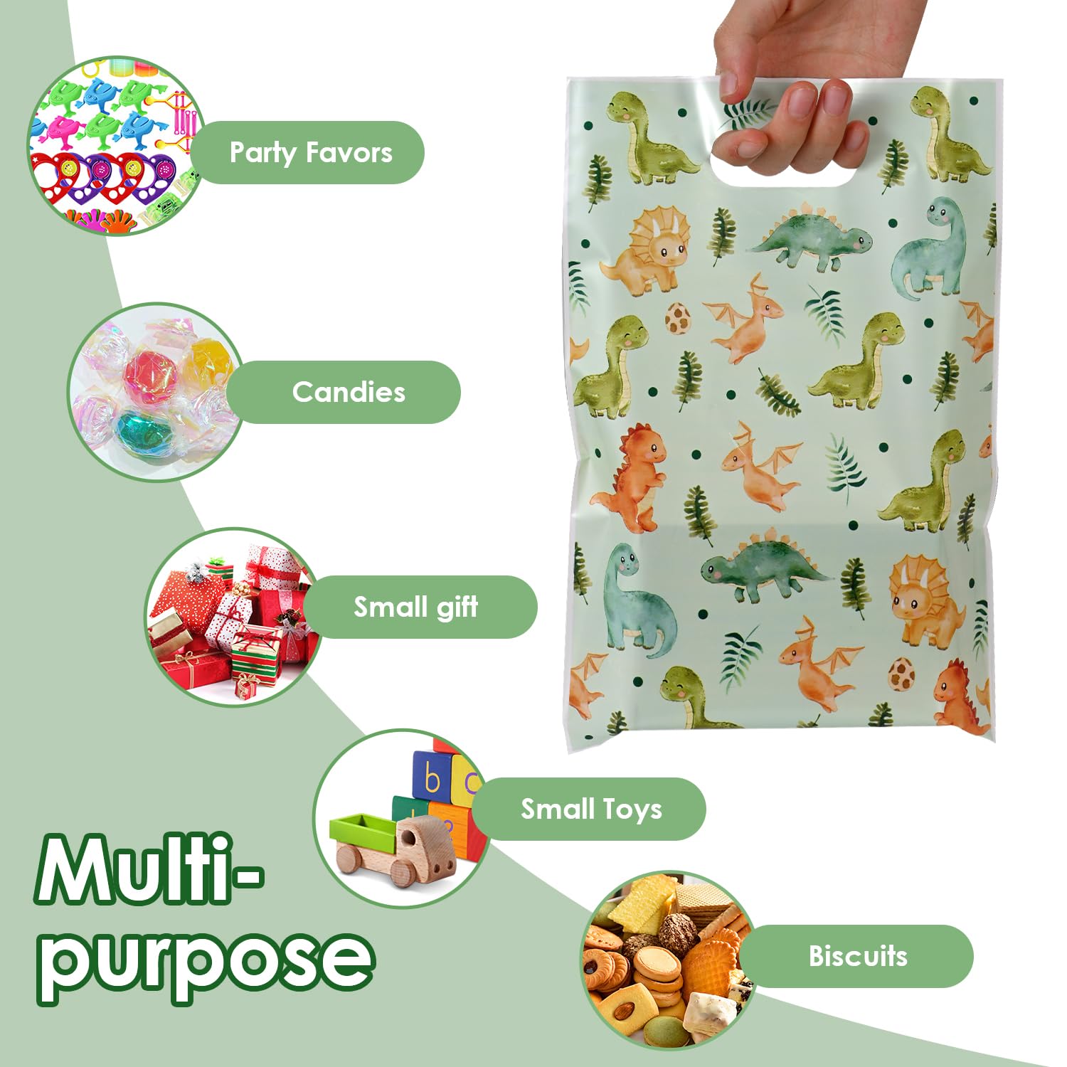HappFestiv 50 Pcs Dinosaur Party Favor Bags, Cute Dino Plastic Goodie Bags for Candy&Small Gifts, Dinosaur Party Decorations and Supplies Treat Bags, Gift Bags for Birthday Party Baby Shower