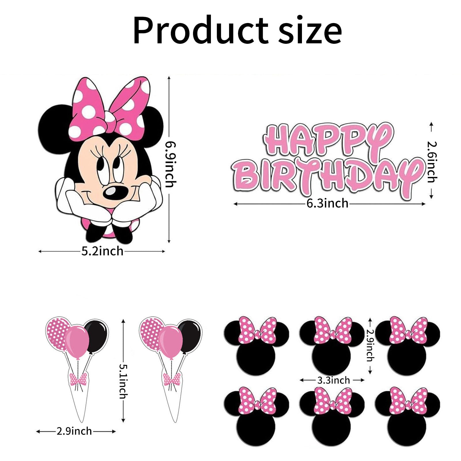 Birthday Cake Toppers, Cute Mouse Cake Decorations, Cartoon Themed Cupcake Topper, Birthday Party Supplies (Pink)