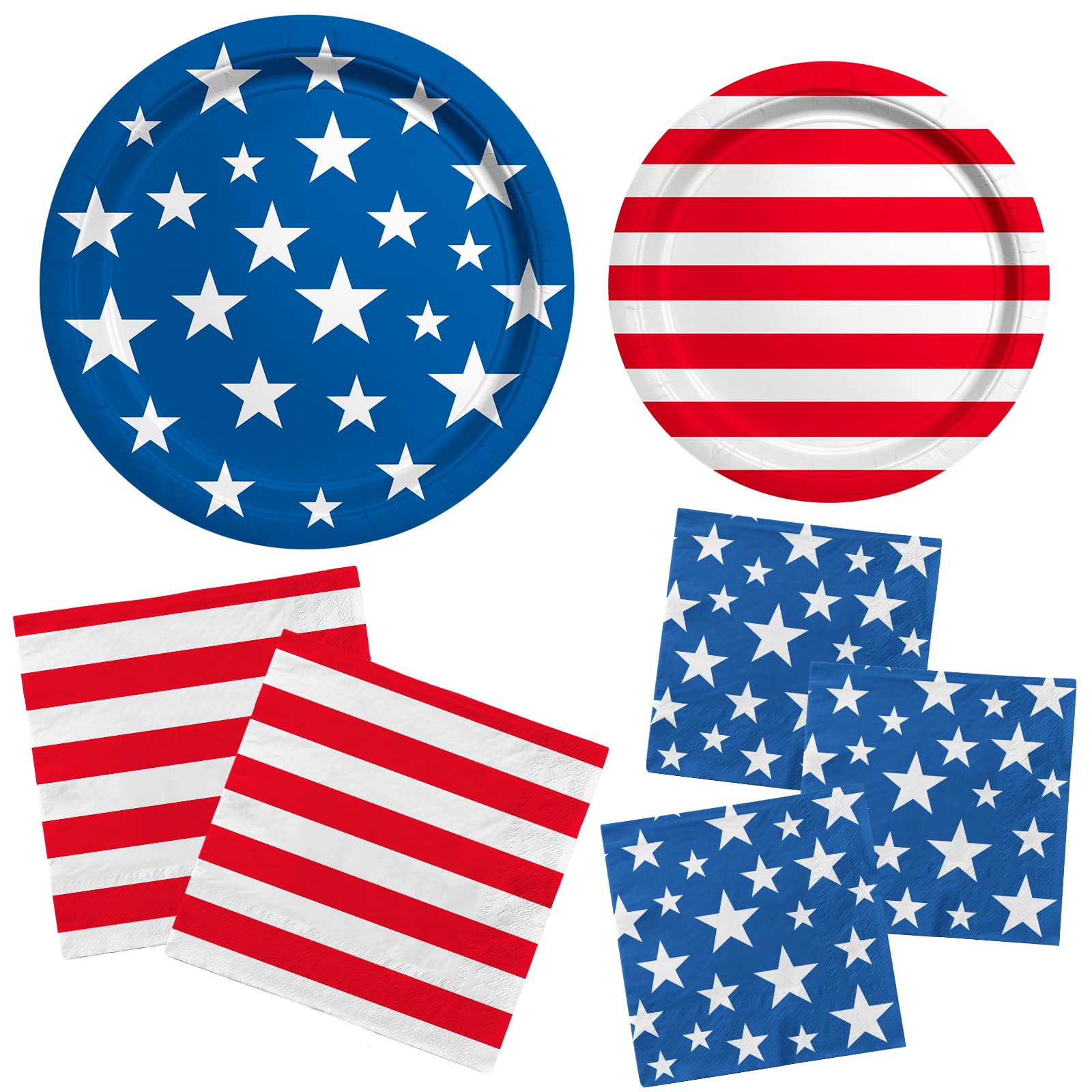 American Flag Patriotic Party Supplies Disposable dinner paper plates dessert paper plates Napkins and Cocktail napkins for Veterans Day Election Day 4th of July Independence Day Decorations, Serve 50